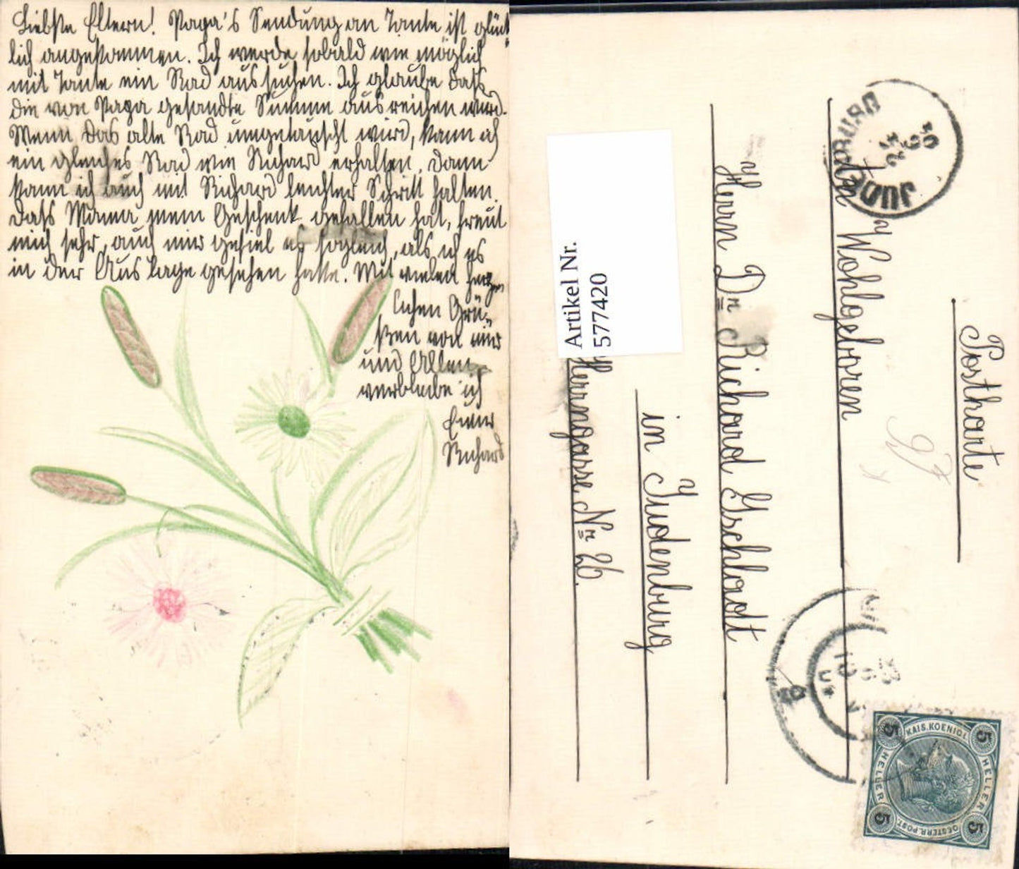 577420,Künstler AK handgemalt handgeschnitten Blumen handgemacht