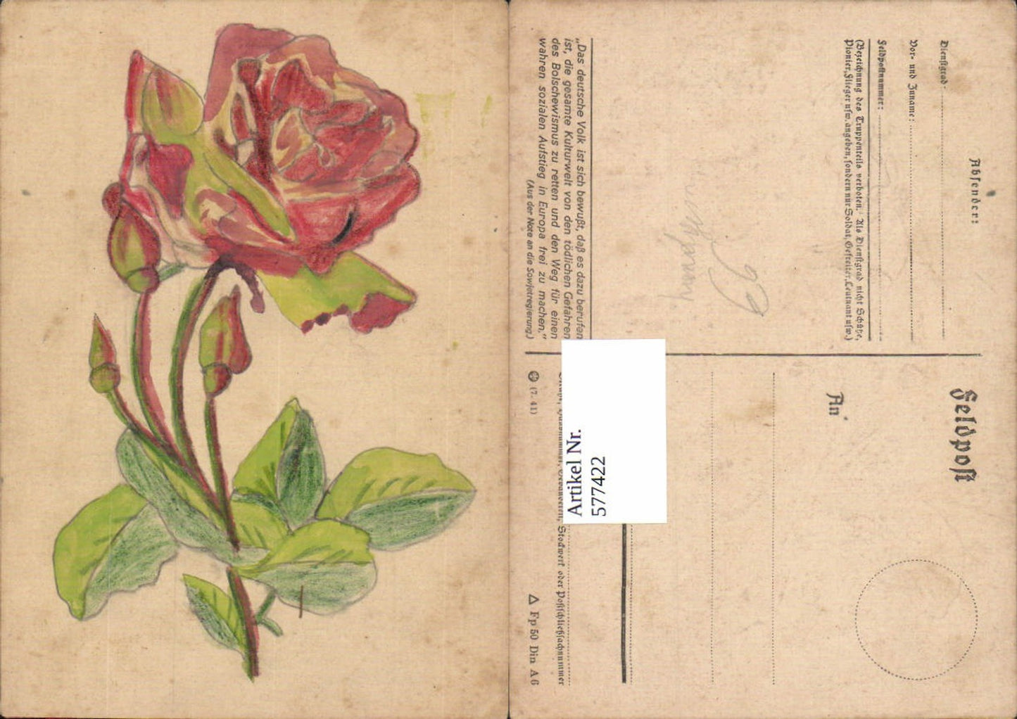 577422,Künstler AK handgemalt Propaganda AK Blume