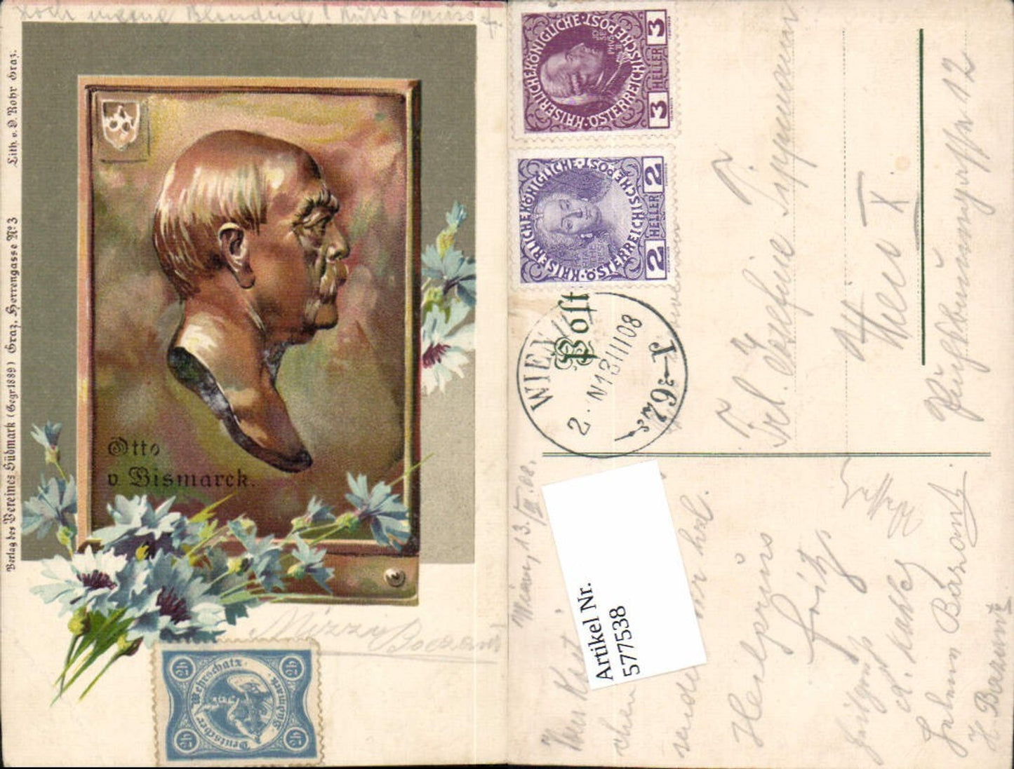 577538,Lithographie Otto von Bismarck pub Verein Südmark