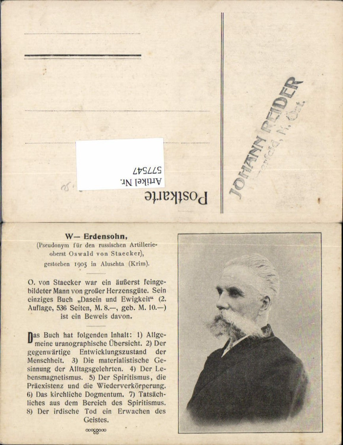 577547,W. Erdensohn Artillerieoberst Russia Oswald von Staecker Krim Aluschta Stp. Ulmerfeld