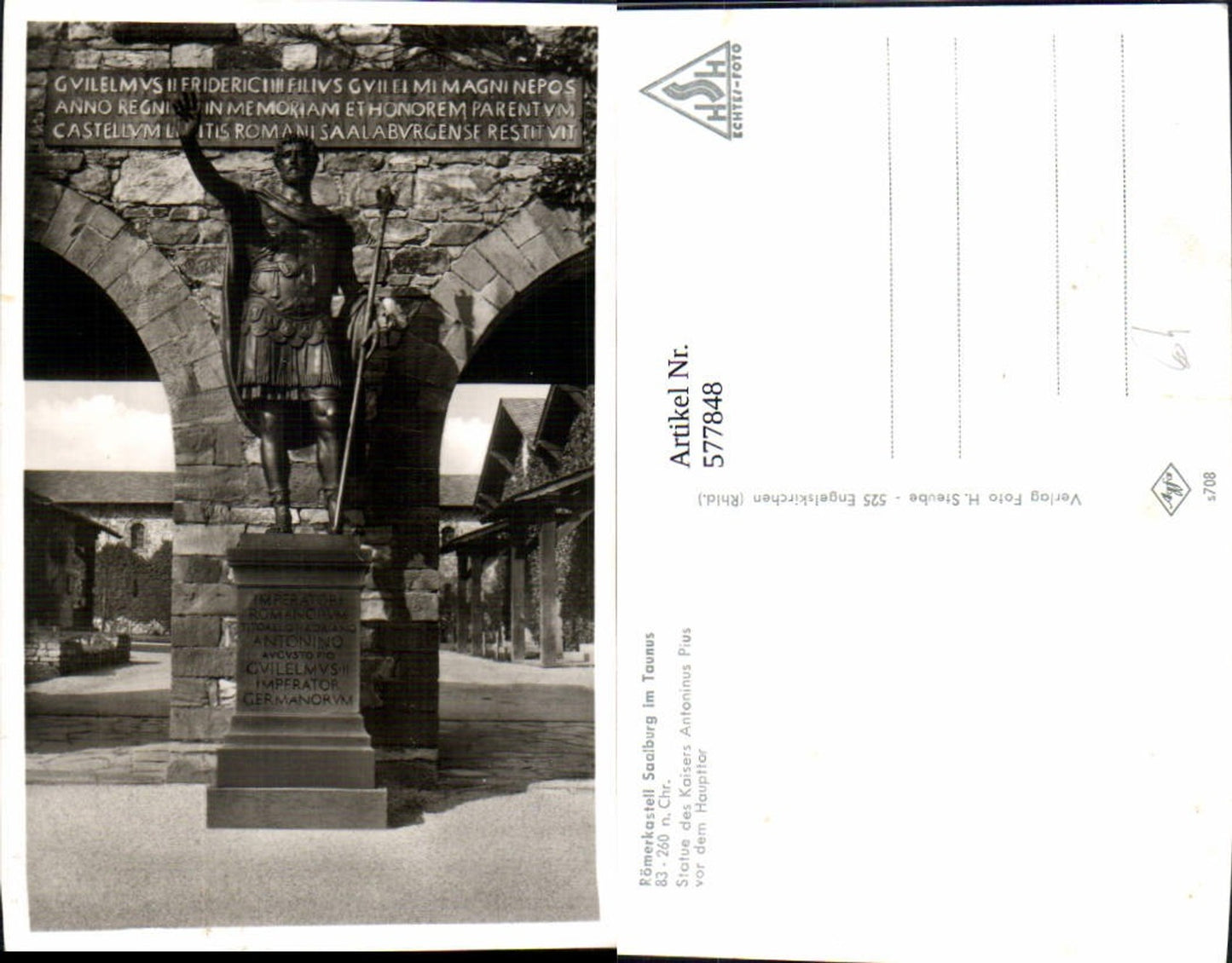 577848,Antike Kastell Saalburg Taunus Römerkastell Statue d. Kaisers Antoninus Pius Haupttor