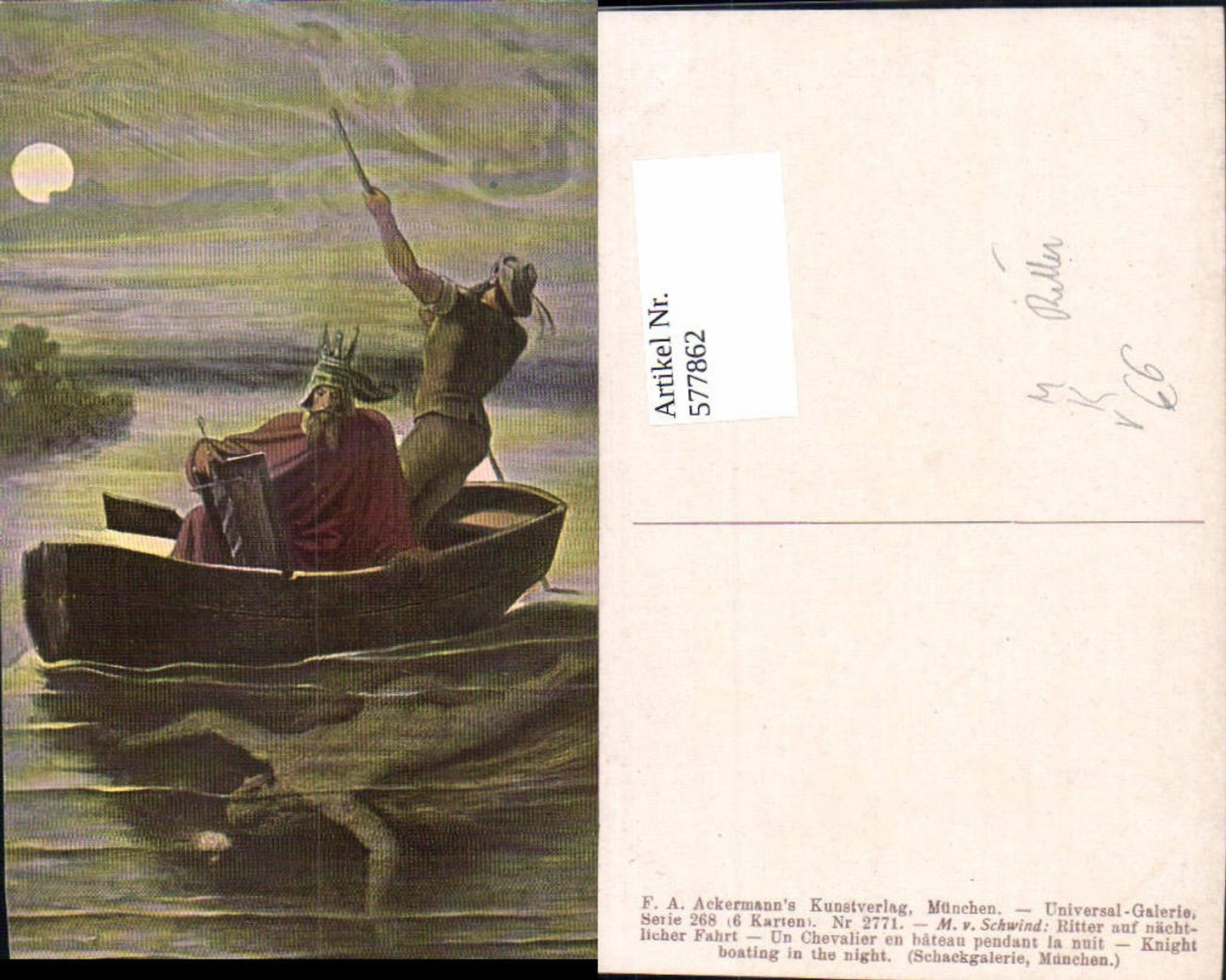 577862,Künstler Ak M. v. Schwind Ritter auf nächtlicher Fahrt Mittelalter Mond pub F. A. Ackermann 268/2771