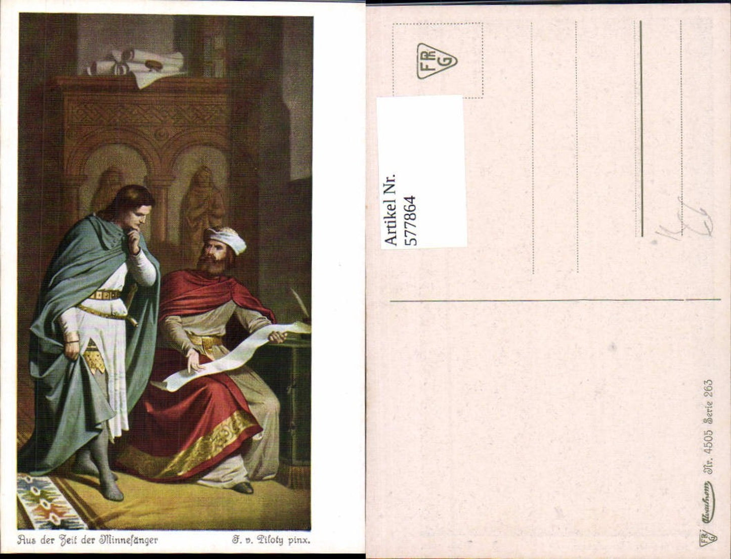 577864,Künstler Ak F. v. Piloty Aus d. Zeit der Minnesänger Mittelalter