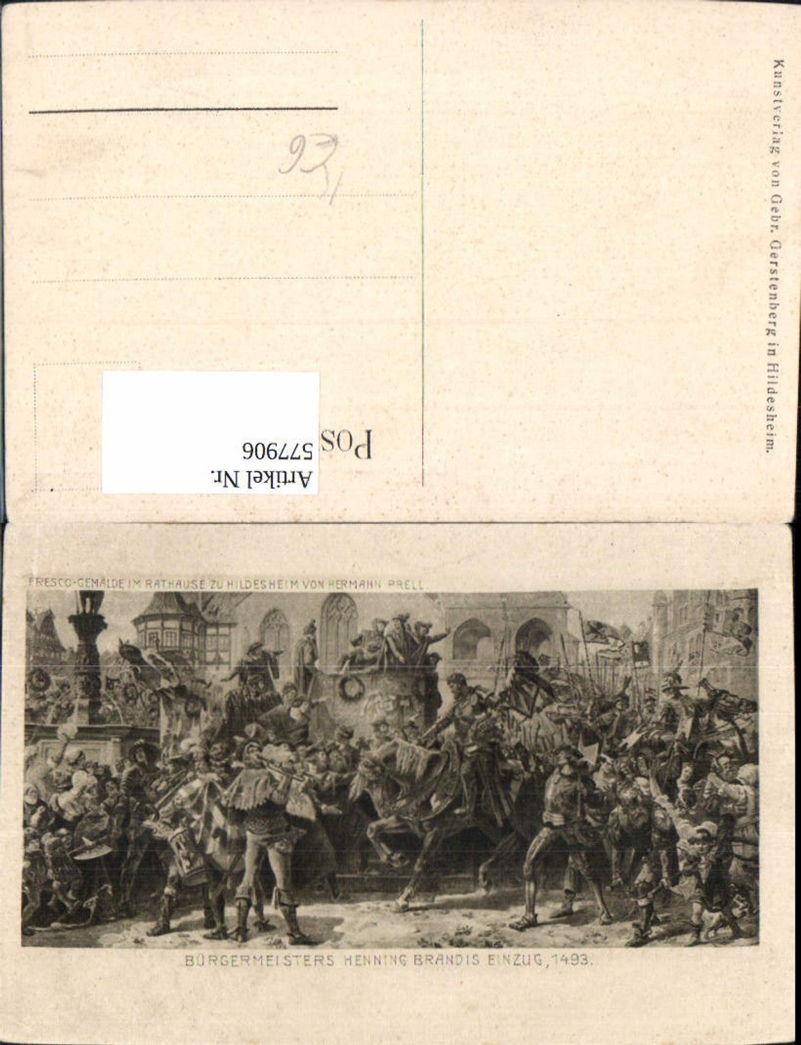 577906,Künstler Ak Bürgermeister Henning Brandis Einzug 1493 Ritter Rüstung Fresko Hildesheim Mittelalter
