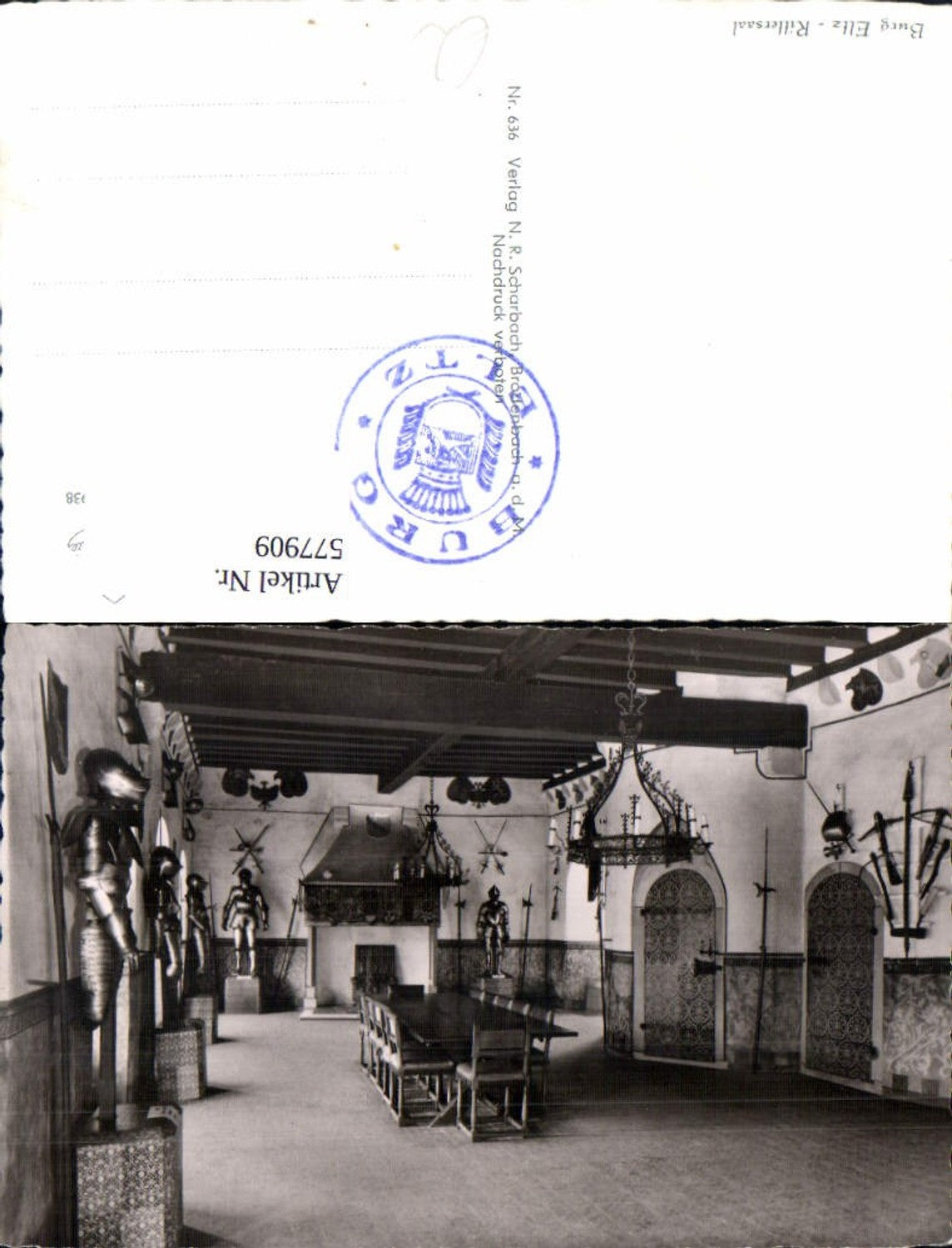 577909,Foto Ak Burg Eltz Wierschem Rittersaal Ritter Rüstung Mittelalter