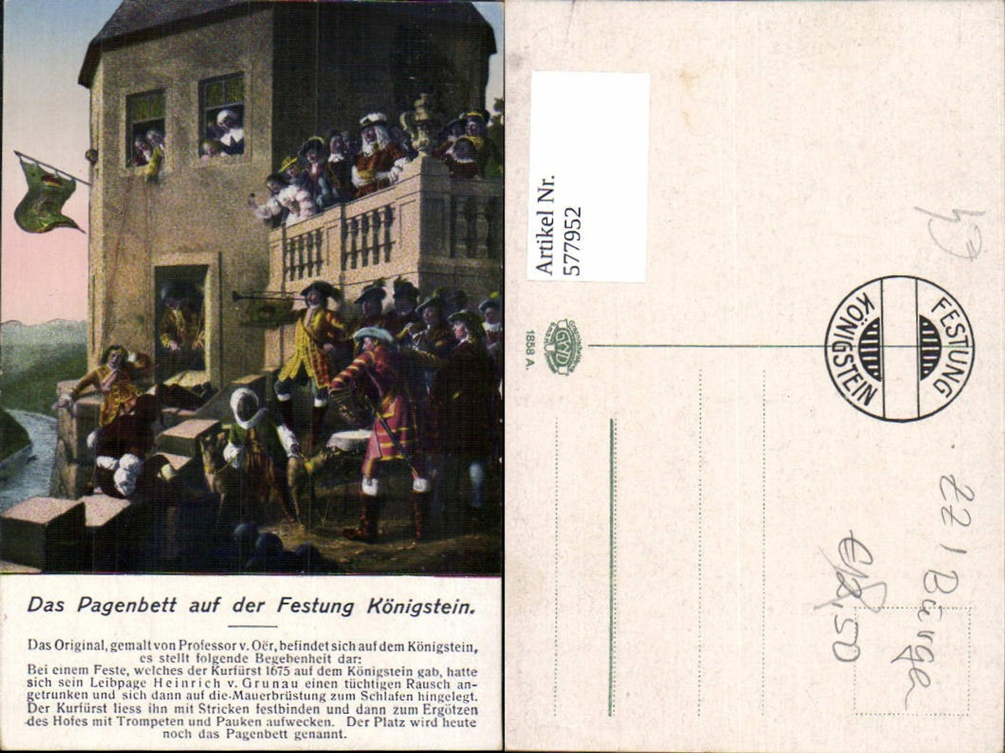 577952,Künstler Ak Pro. v. Oer Frühe Neuzeit Das Pagenbett auf d. Festung Königstein