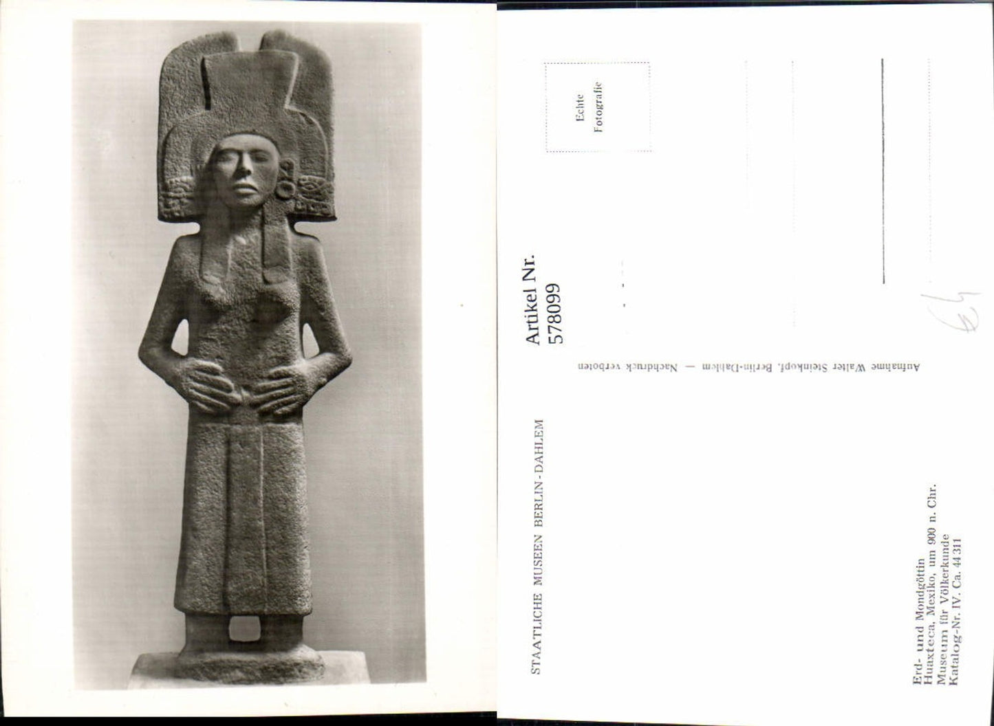 578099,Foto Ak Erd- u. Mondgöttin Huaxteca Mexiko 900 n. Chr. Völkerkunde Berlin Dahlem Archäologie Ausgrabung