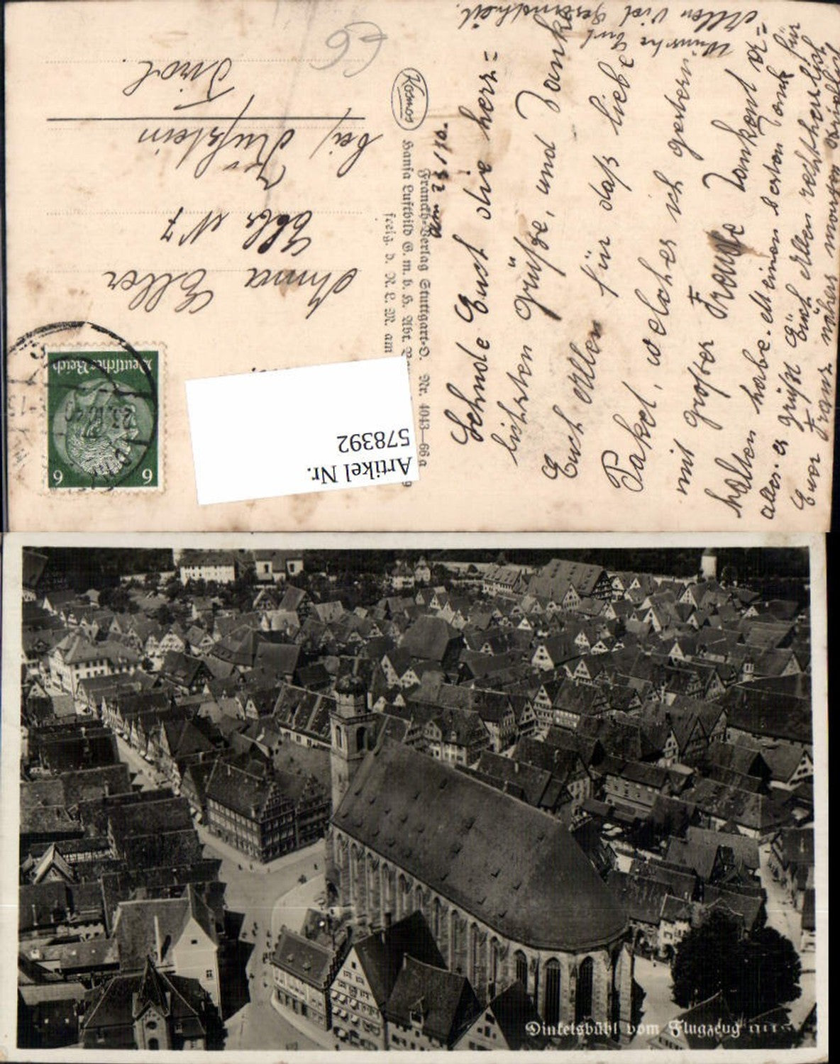 578392, Aerial photograph of Dinkelsbühl, partial view with church
