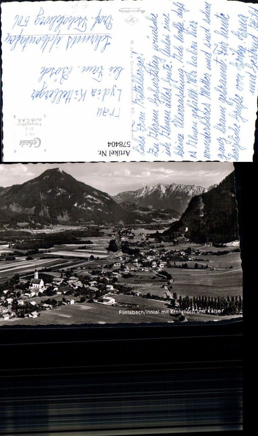 578404, photo postcard Flintsbach am Inn m. Kranzhorn and Kaiser