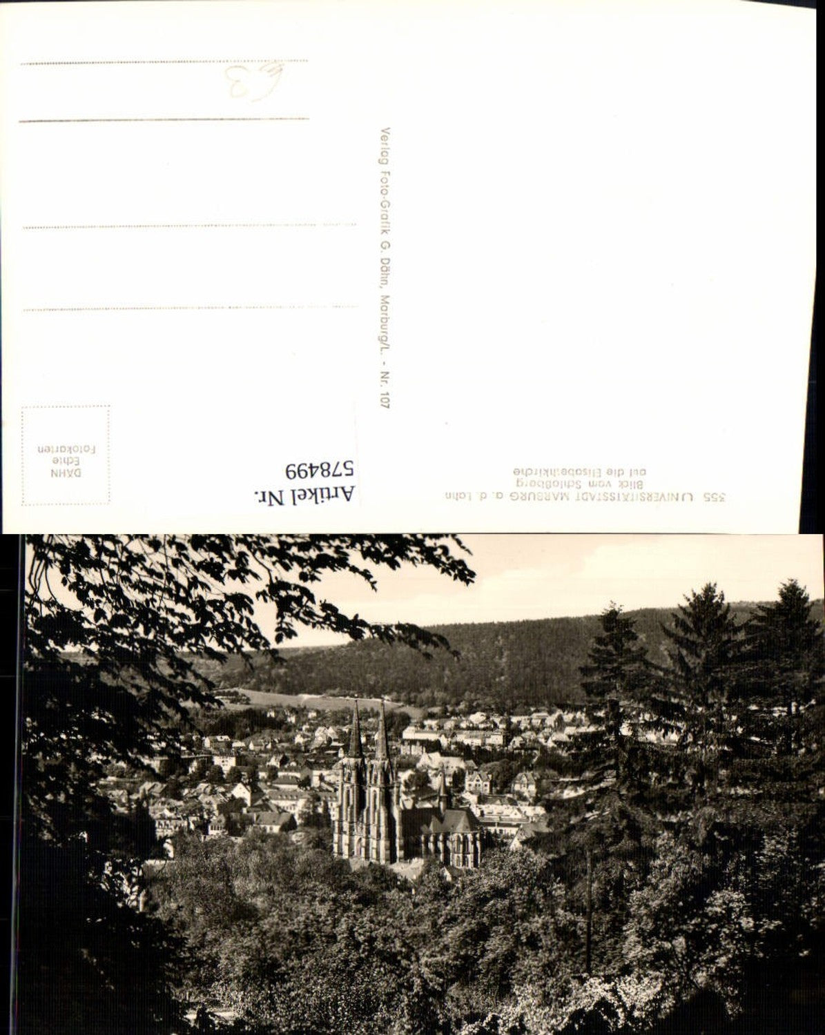578499,Foto Ak Marburg a. d. Lahn Blick v. Schlossberg auf d. Elisabethkirche