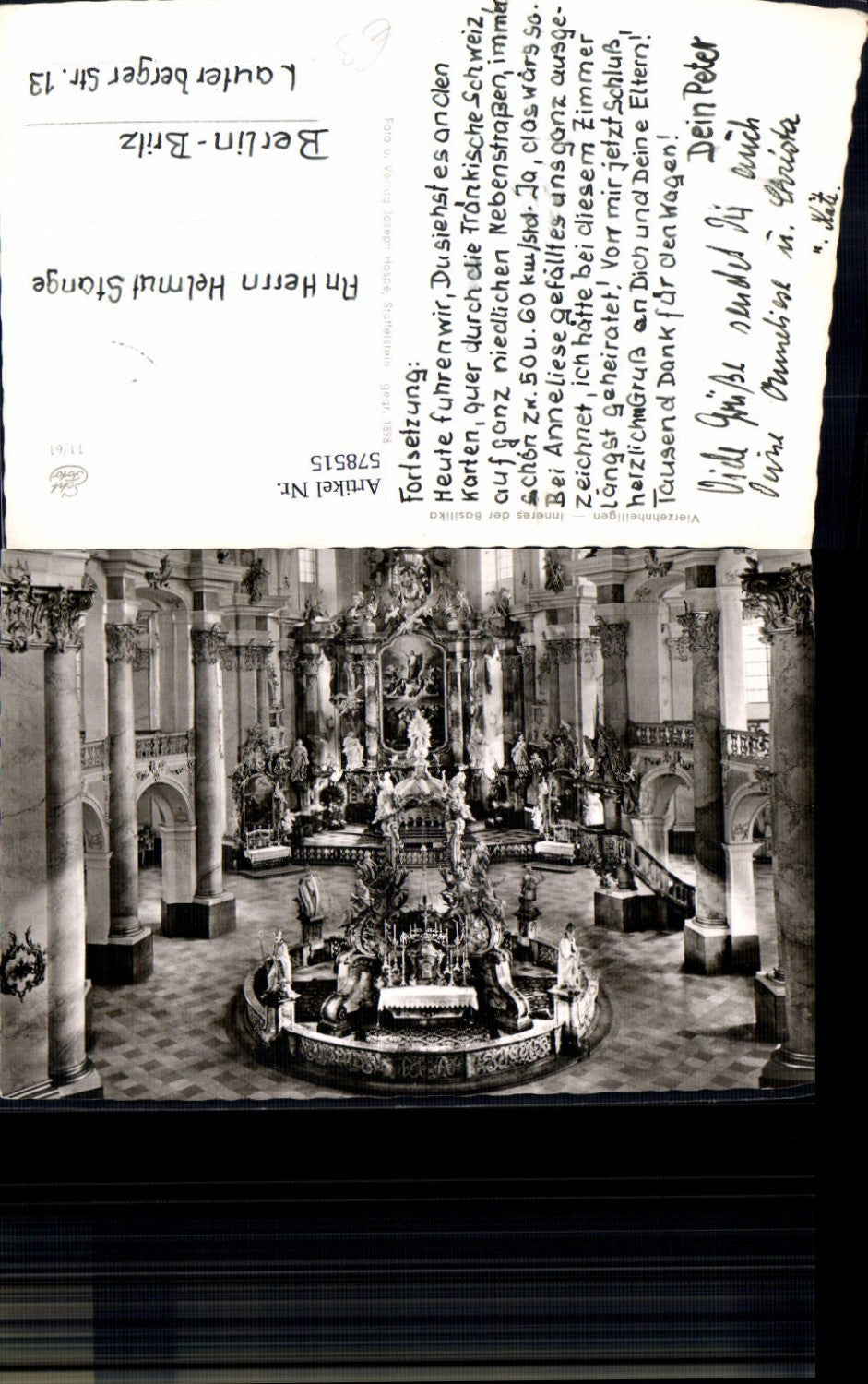 578515, Photo Ak Bad Staffelstein Vierzehnheiligen Interior of the Basilica