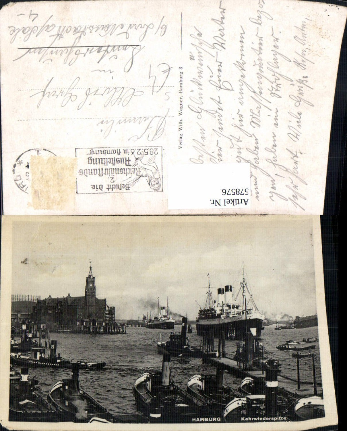 578576, Hamburg Kehrwiederspitze Ships Steamers Stamp Reichsnährstand Exhibition