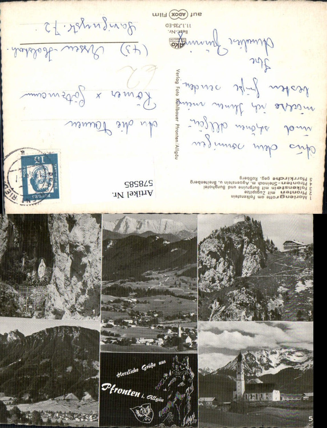 578585,Multi-image postcard Pfronten Allgäu Mariengrotte Falkenstein Parish Church