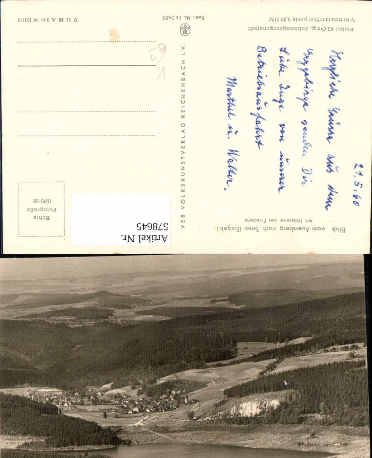 578645,Foto Ak Eibenstock Blick v. Auersberg n. Sosa Talsperre d. Friedens pub VEB 14/3482