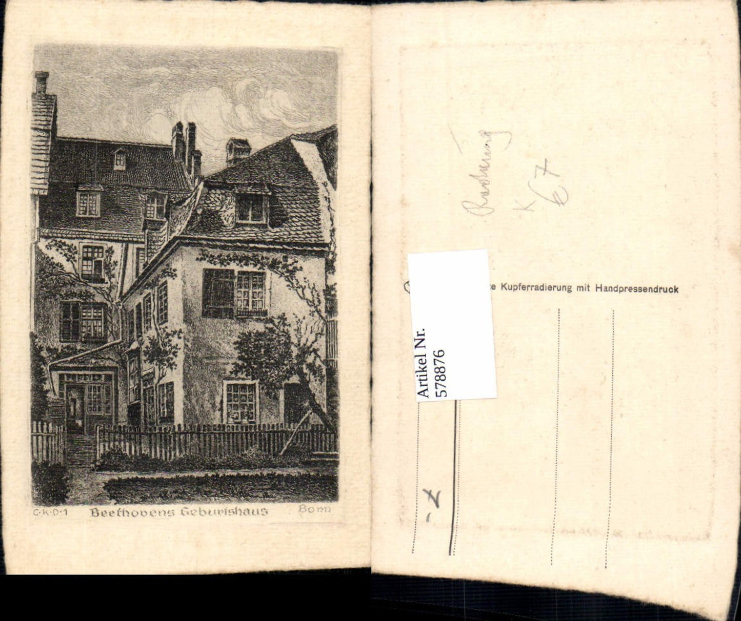 578876,Künstler Ak Radierung Bonn Beethoven Geburtshaus