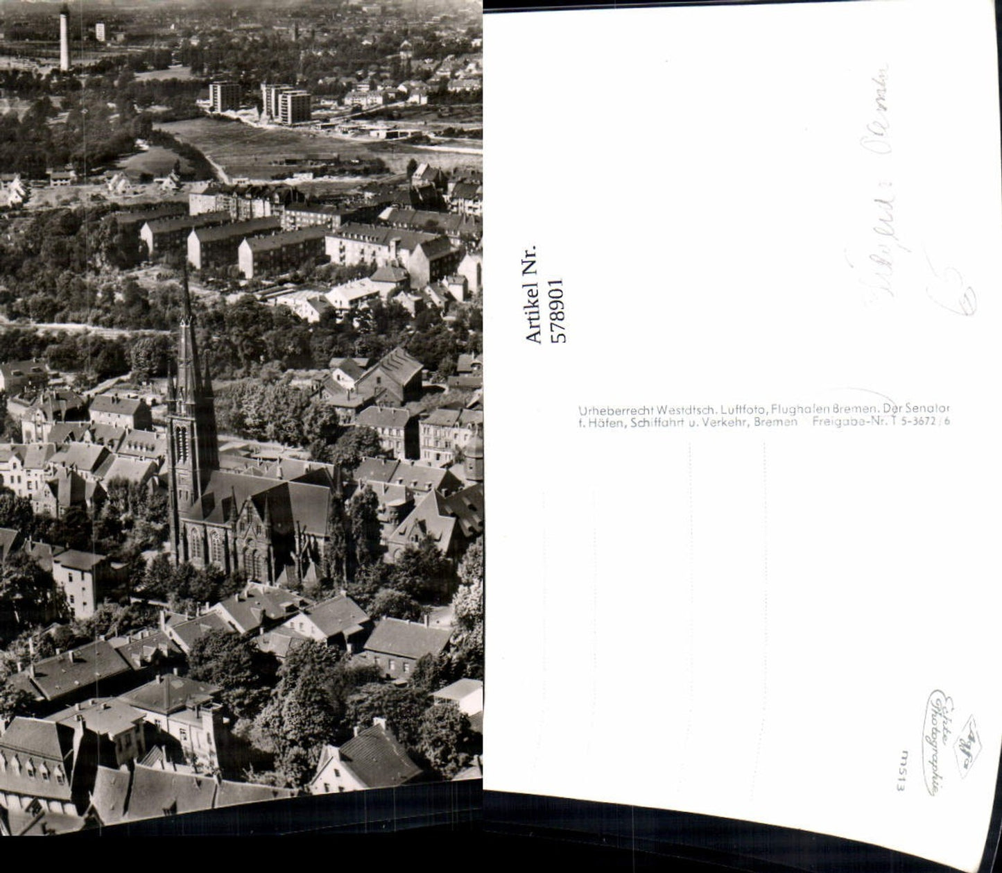 578901, Aerial view of Bremen with church