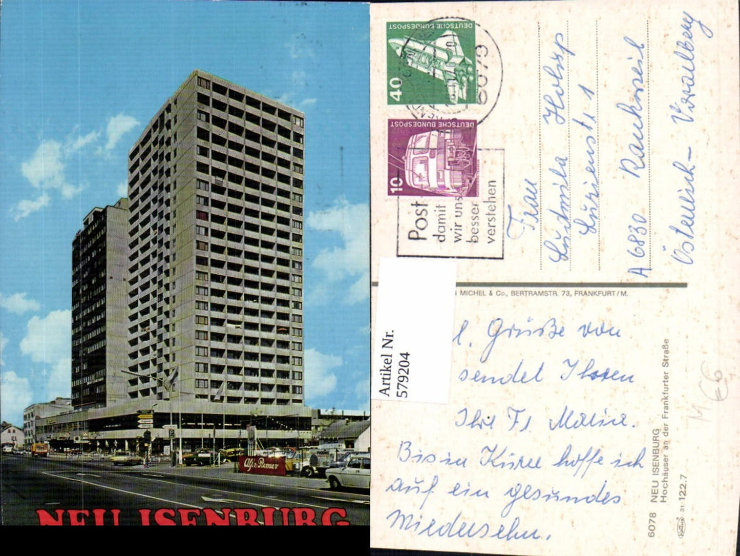 579204,Neu-Isenburg Hochhäuser a. d. Frankfurter Straße Auto Reklame Alfa Romeo