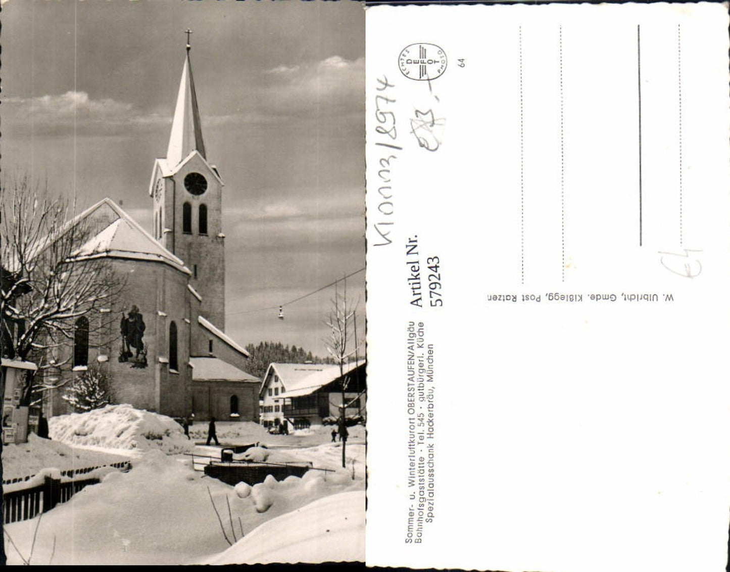 579243, Photo AK Oberstaufen Allgäu Winter view with church