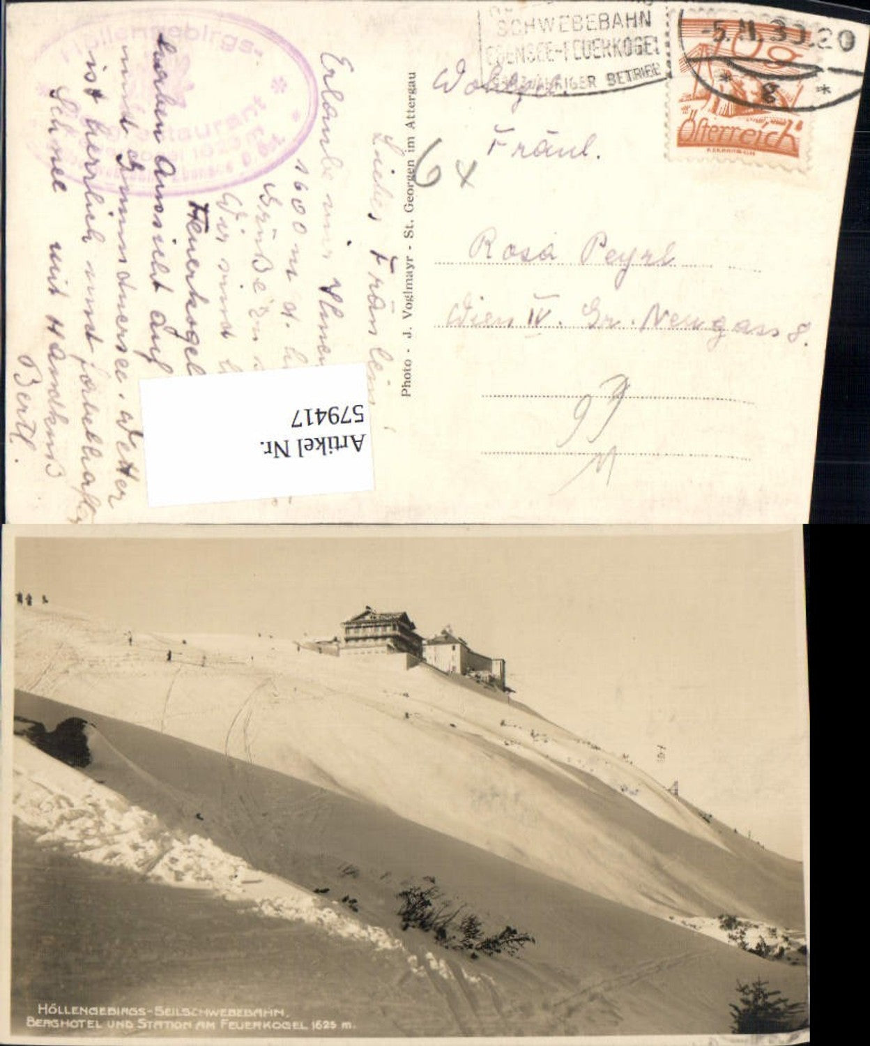 579417,Foto Ak Ebensee am Traunsee Feuerkogel Berghotel Seilbahn Höllengebirge Winter