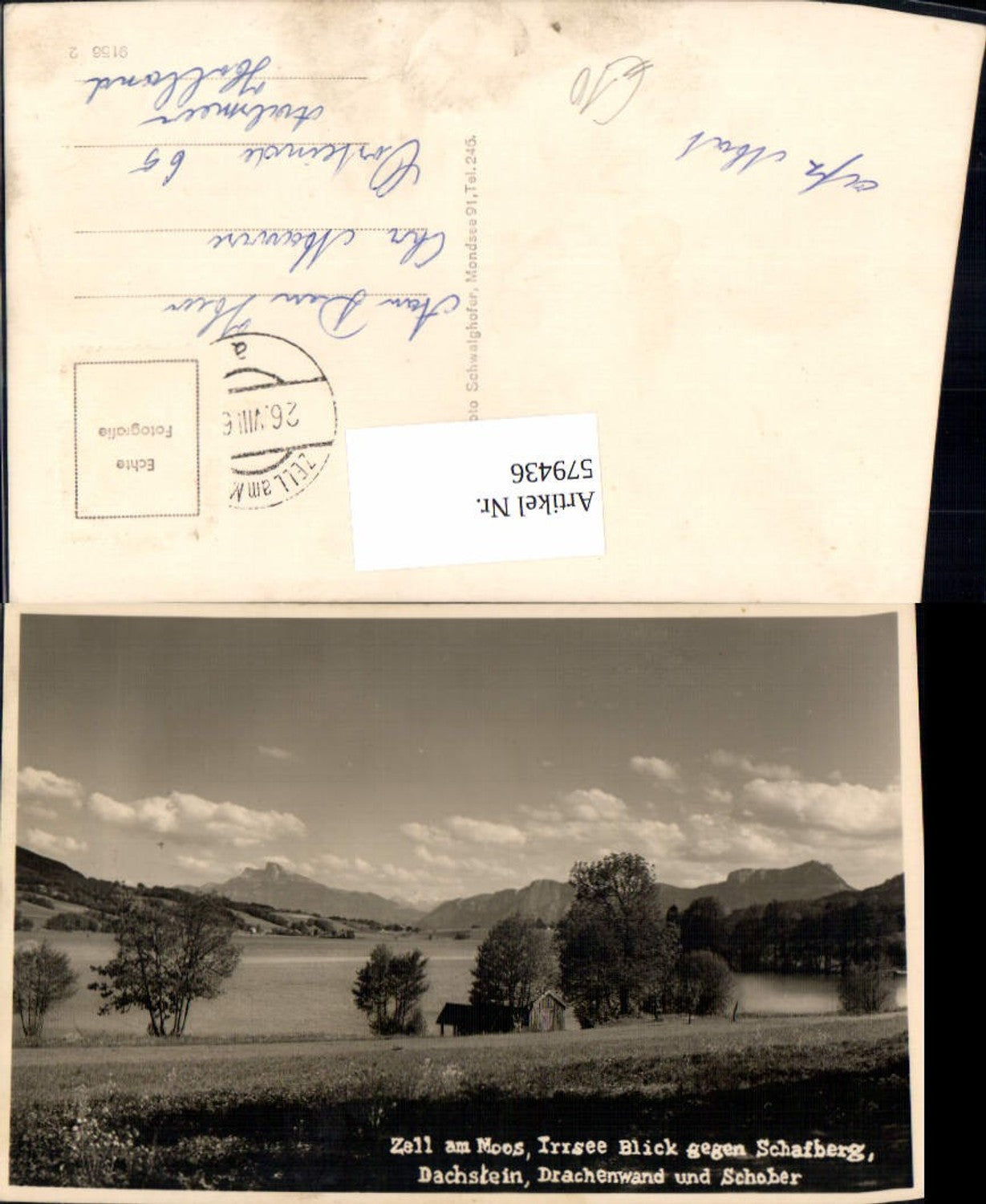 579436,Foto Ak Zell a. Moos Irrsee Blick geg. Schafberg Dachstein Drachenwand