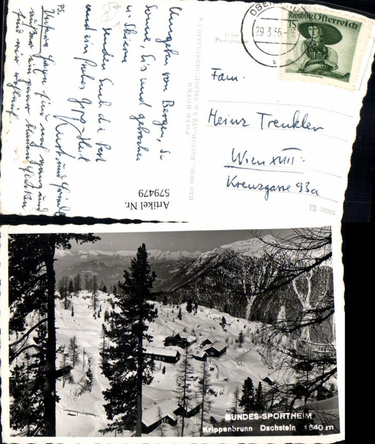 579479,Foto Ak Obertraun Bundessportheim Krippenbrunn Dachstein Winteransicht