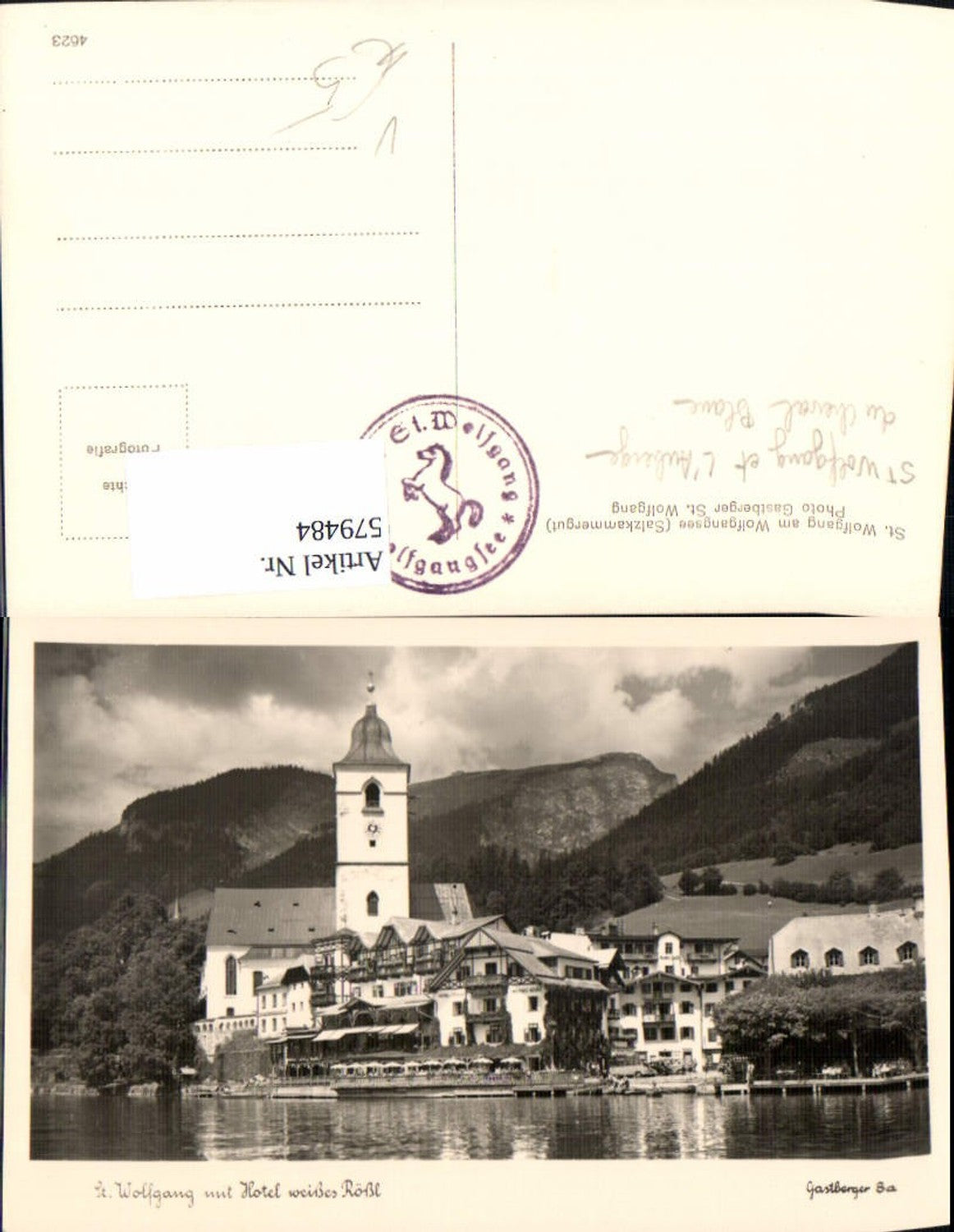 579484,Foto Ak St Wolfgang im Salzkammergut Weißes Rößl Hotel pub Gastberger 8a