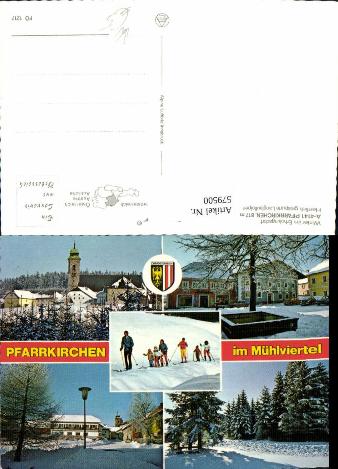 579500, Multi-image Ak Pfarrkirchen i. Mühlviertel Cross-country skiing Winter sports pub Alpine aerial view