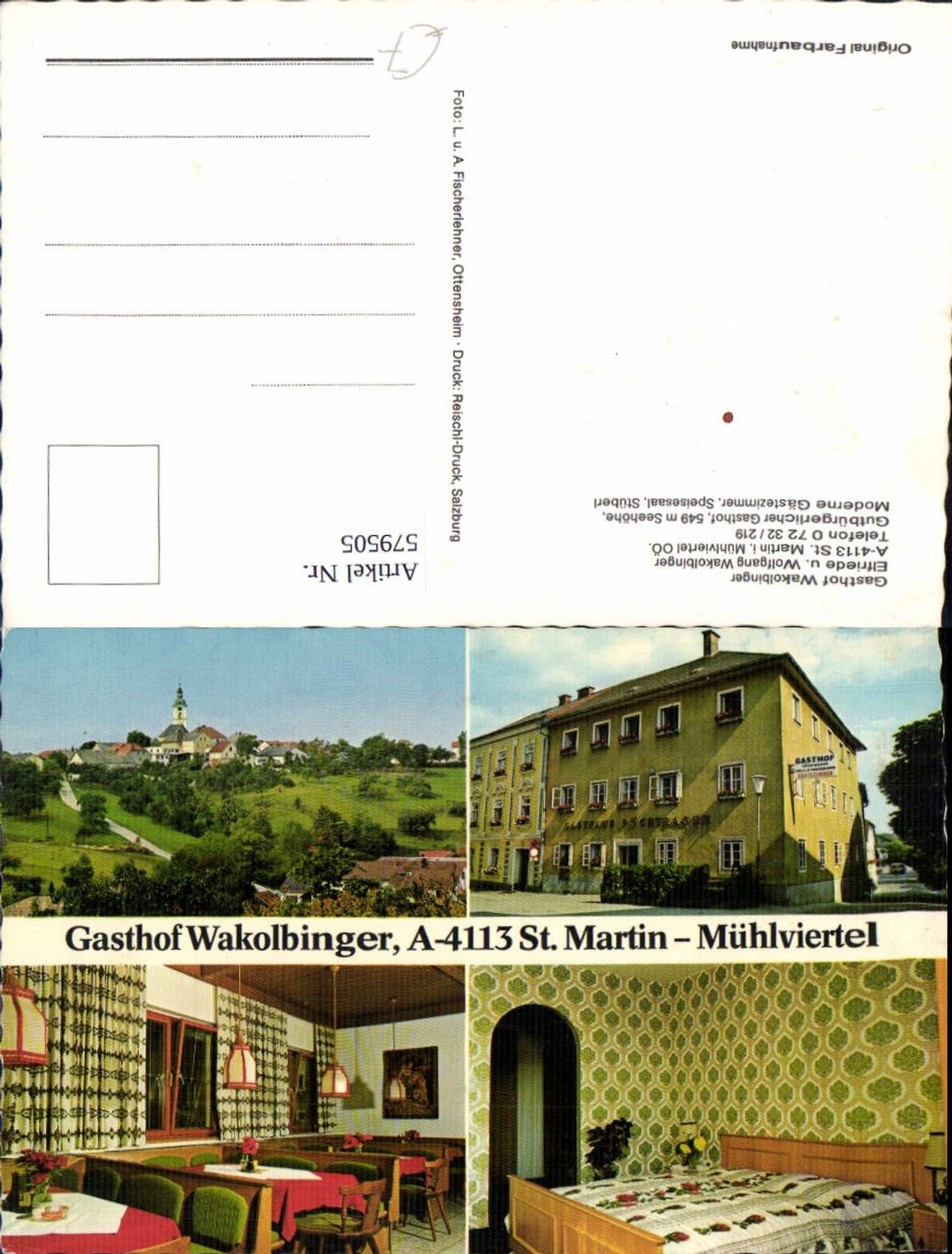 579505, Multi-image postcard St. Martin im Mühlkreis Mühlviertel Gasthof Wakolbinger Zimmer Gaststube