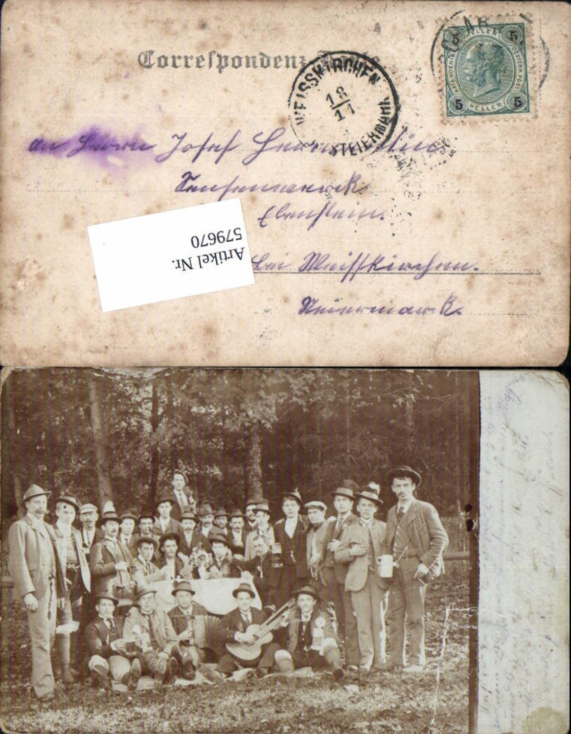 579670,Foto-AK Gruppe Bier Alkohol Trachten Bierkrug Alkohol n. Eppenstein Weißkirchen