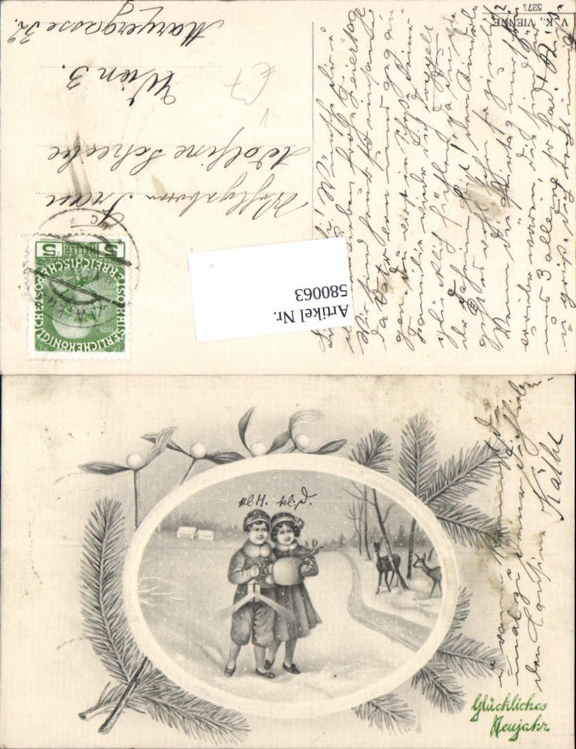 580063,tolle Präge Lithographie Neujahr Kinder pub V.K. Vienne 527