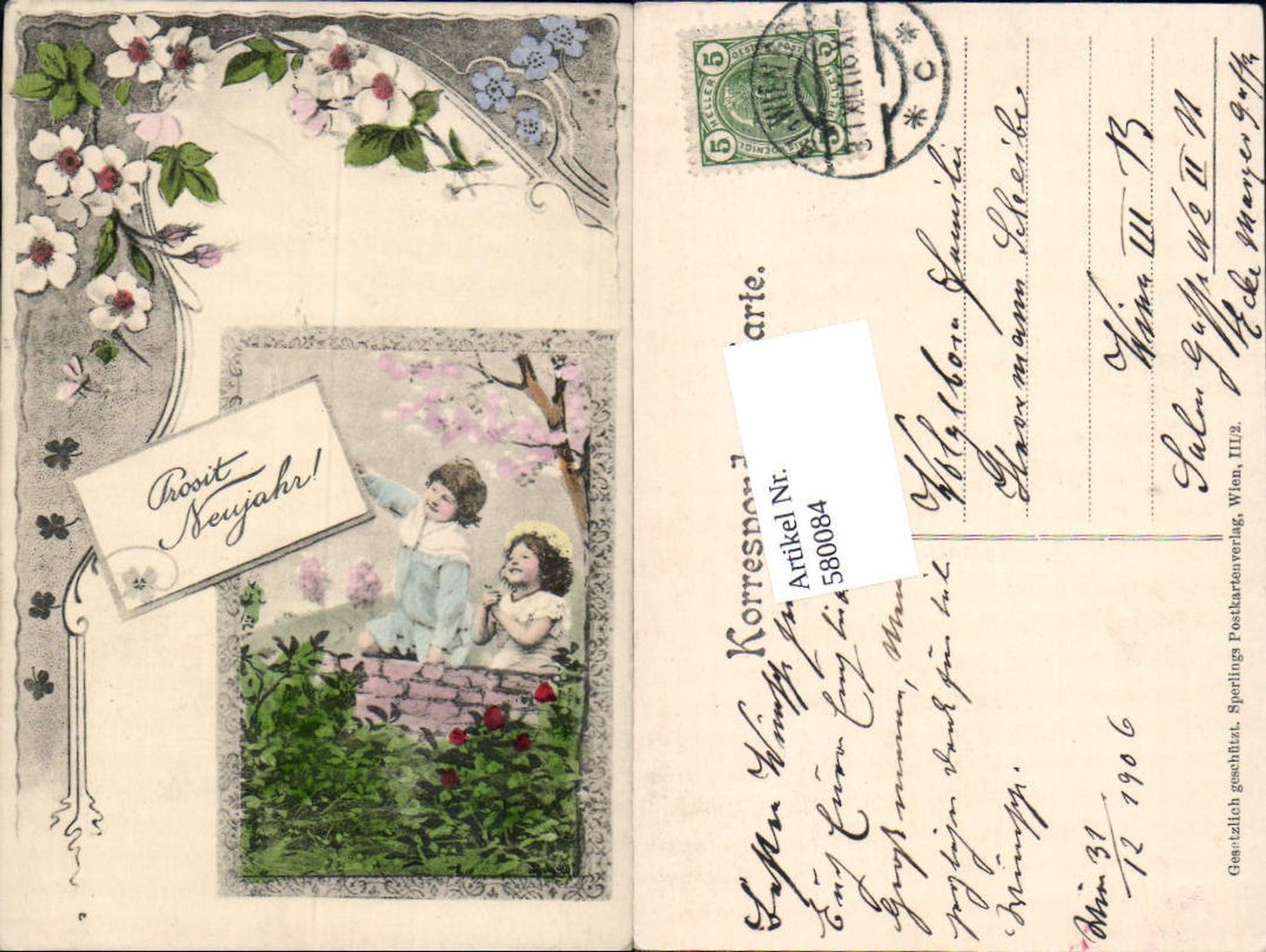580084,tolle AK Neujahr Kinder Jugendstil Art Nouveau pub Sperling