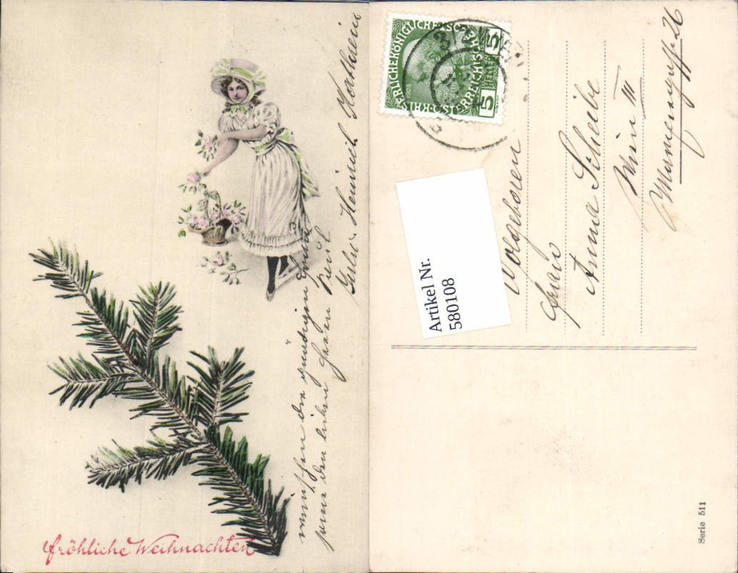 580108, Christmas fir branch girl