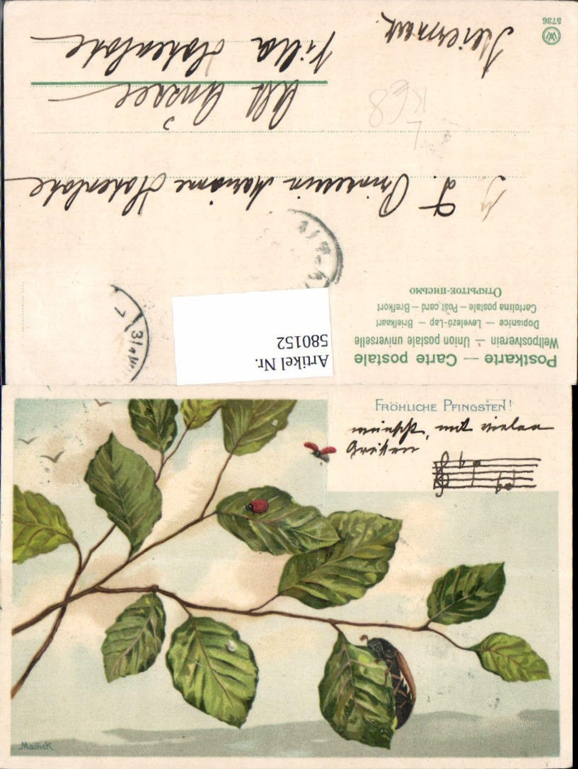 580152,tolle Künstler Lithographie Alfred Mailick Pfingsten Marienkäfer Käfer