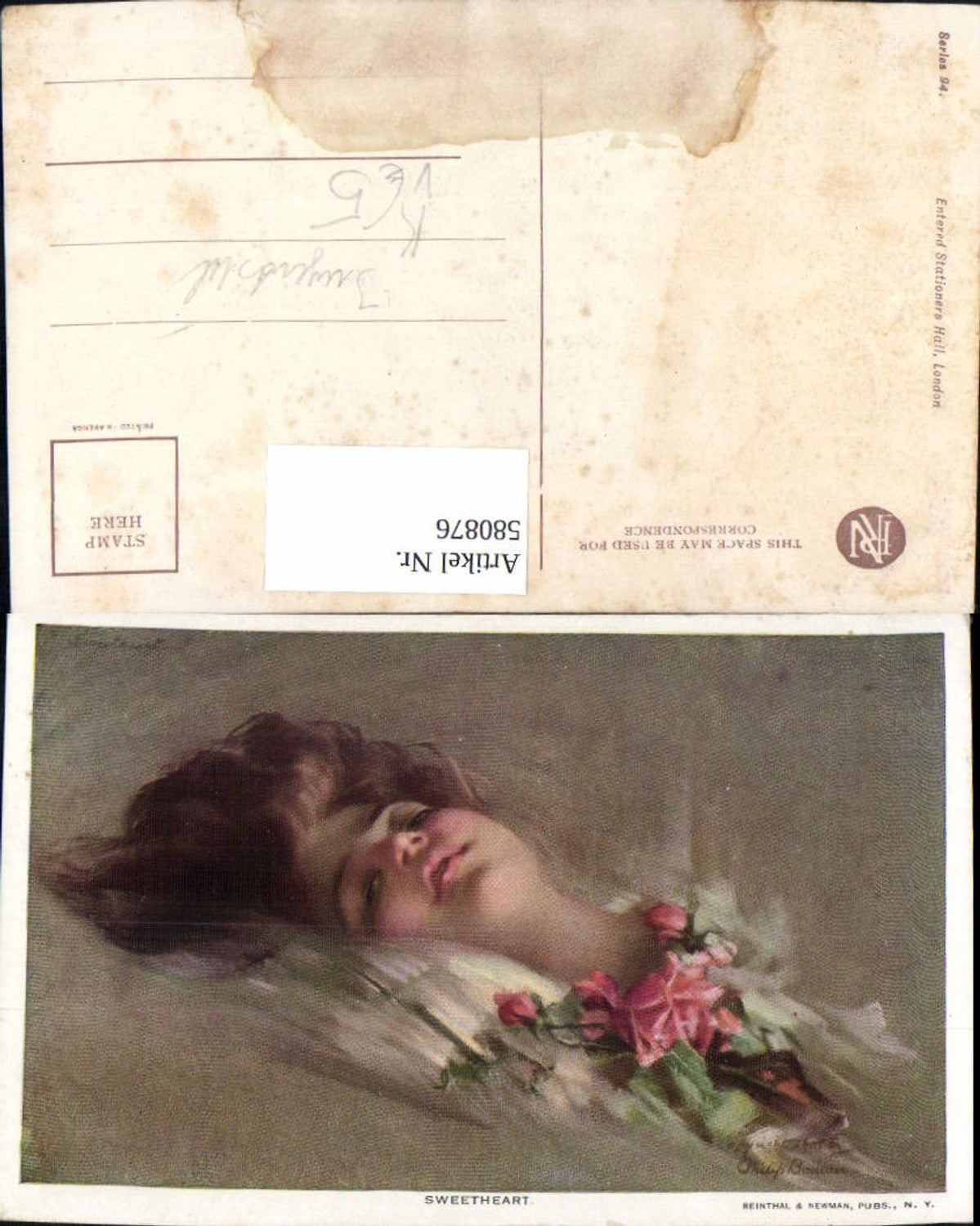 580876,Künstler Ak Jugendstil Philip Boileau Sweetheart Frau Rosen pub Reintal Newman