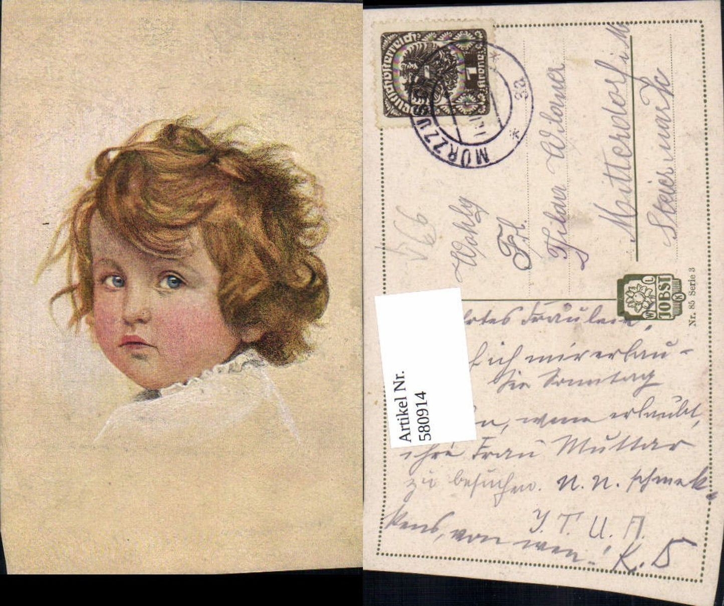 580914,Künstler Ak Kind Blaue Augen Portrait pub Jobst 85/3