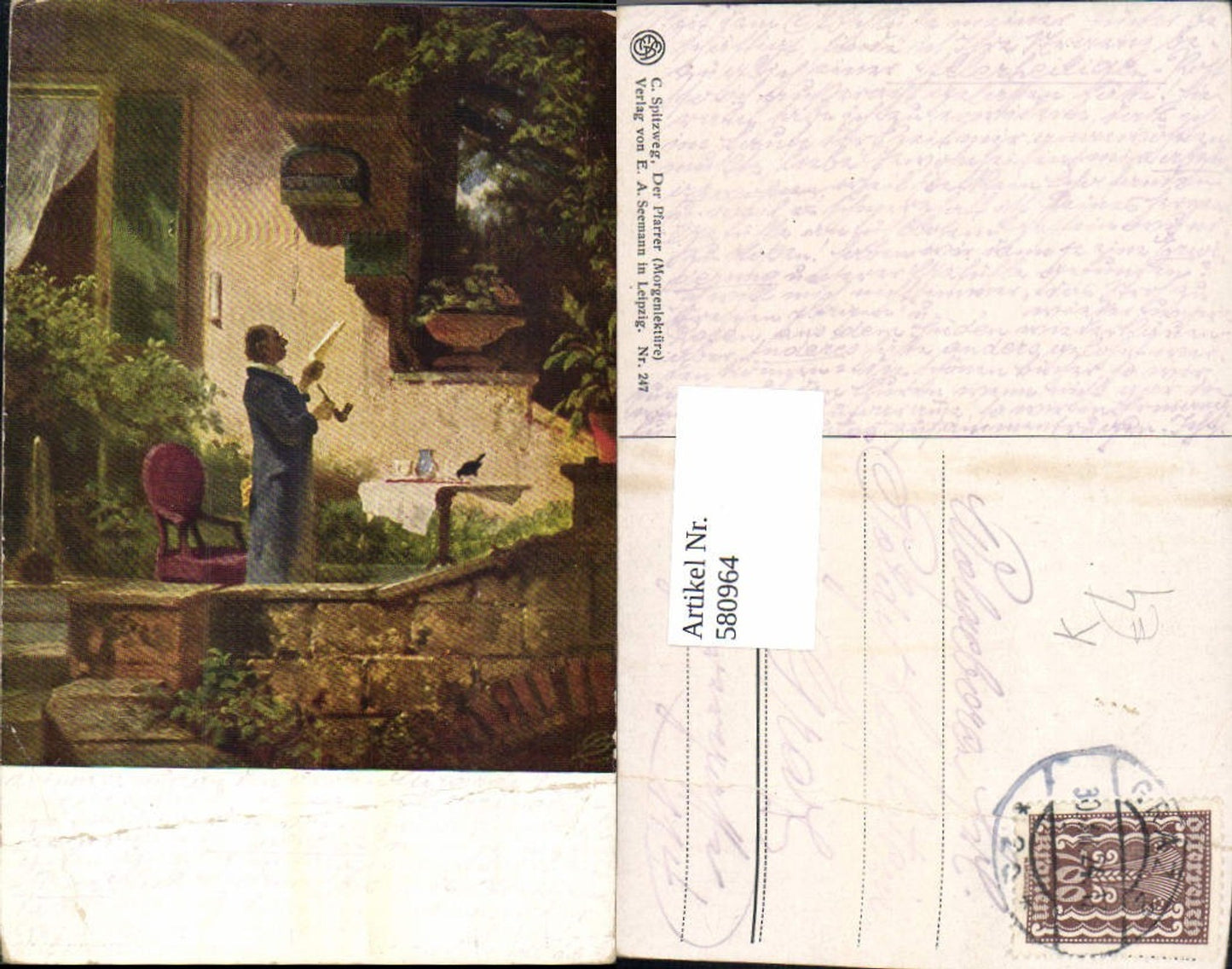 580964,Künstler Ak C. Spitzweg Der Pfarrer Morgenlektüre Lesen Pfeife Rauchen