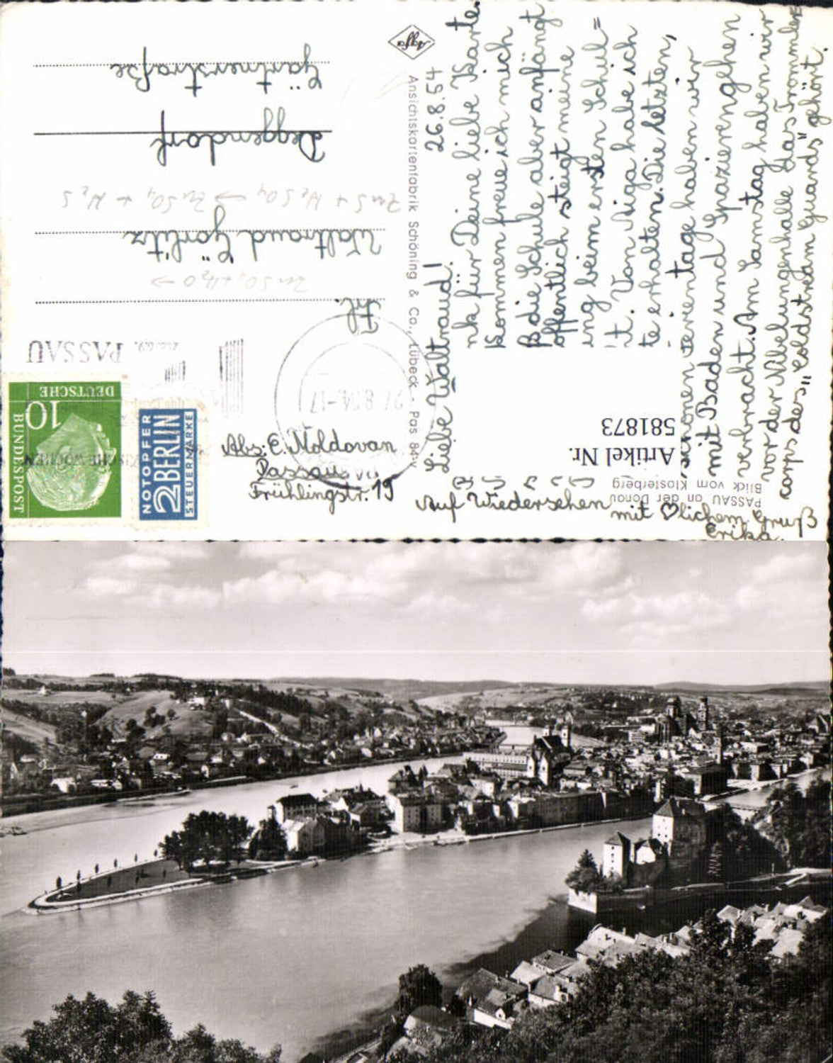 581873, Photo Ak Passau on the Danube View from Klosterberg