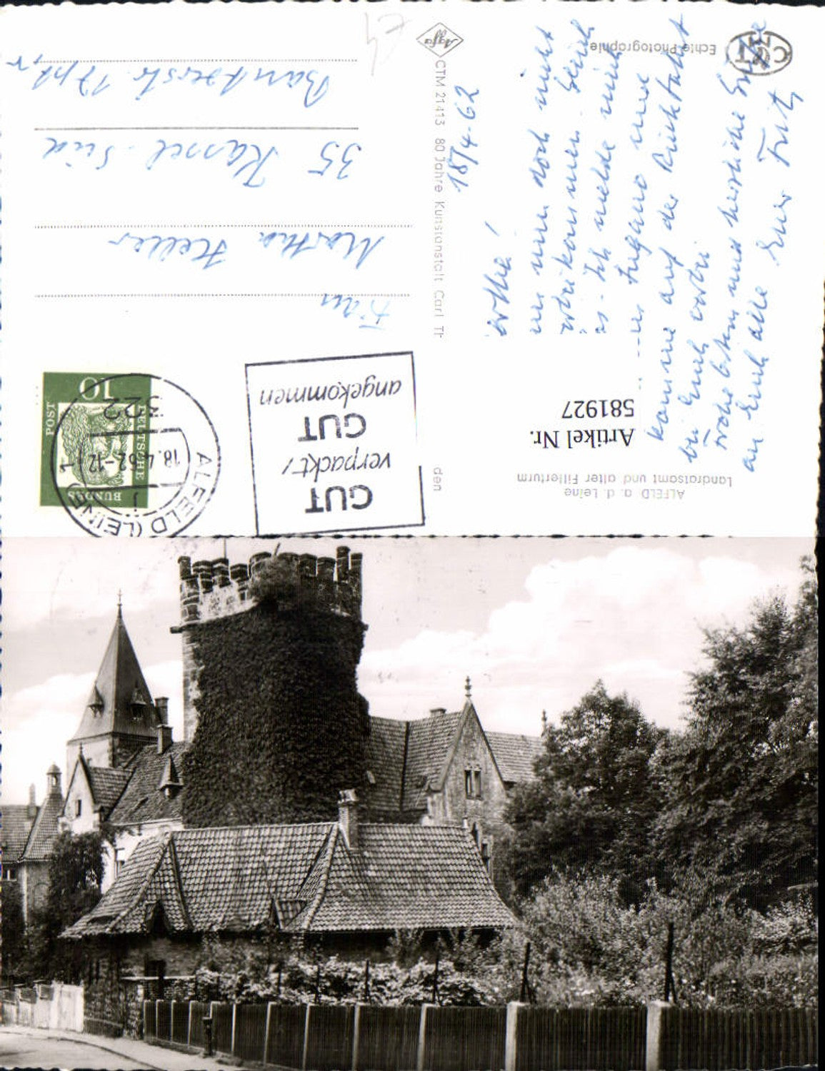 581927,Foto Ak Alfeld Leine Landratsamt u. Alter Fillerturm