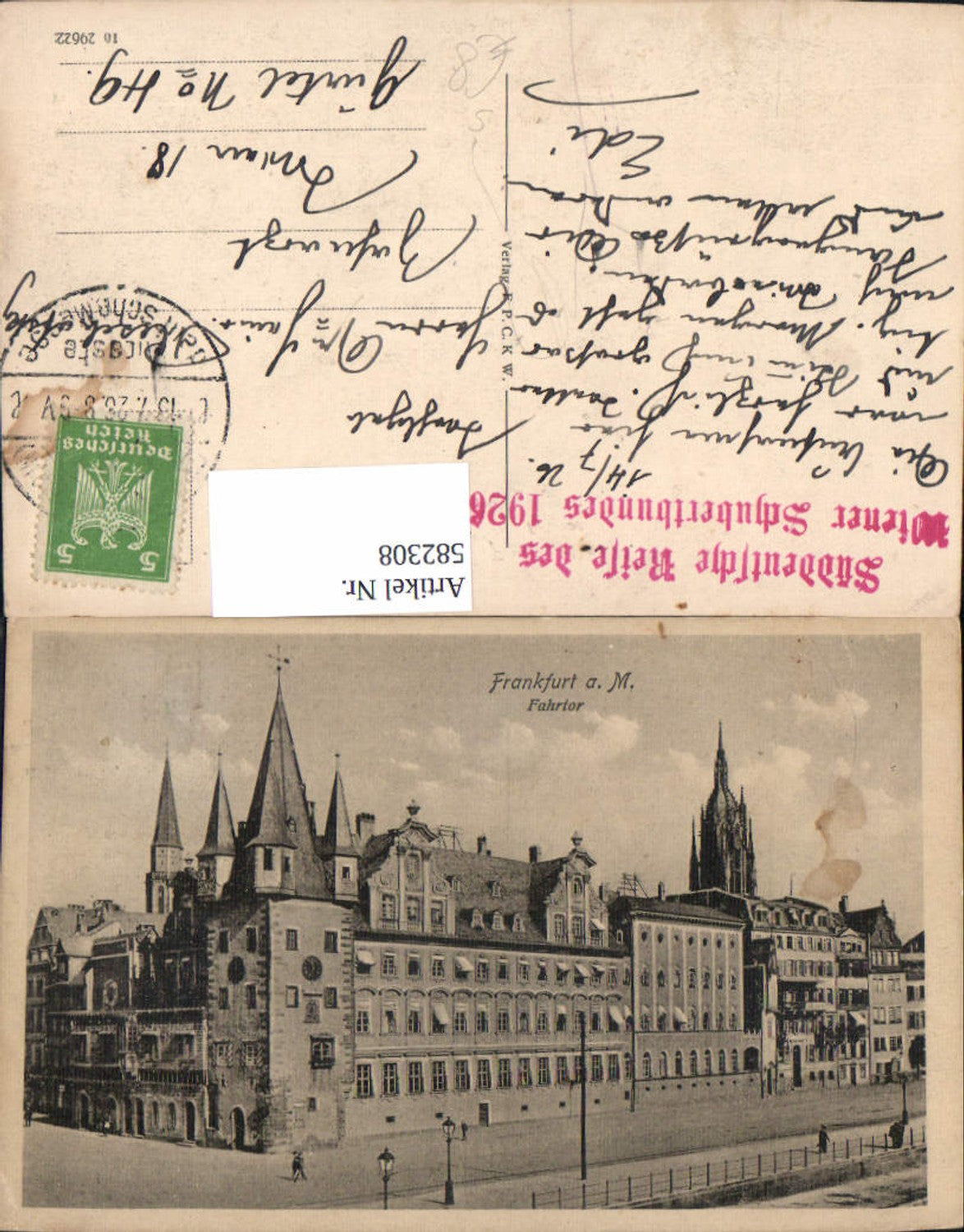 582308,Frankfurt a. Main Fahrtor Stempel Süddeutsche Reise d. Wiener Schubertbundes 1926