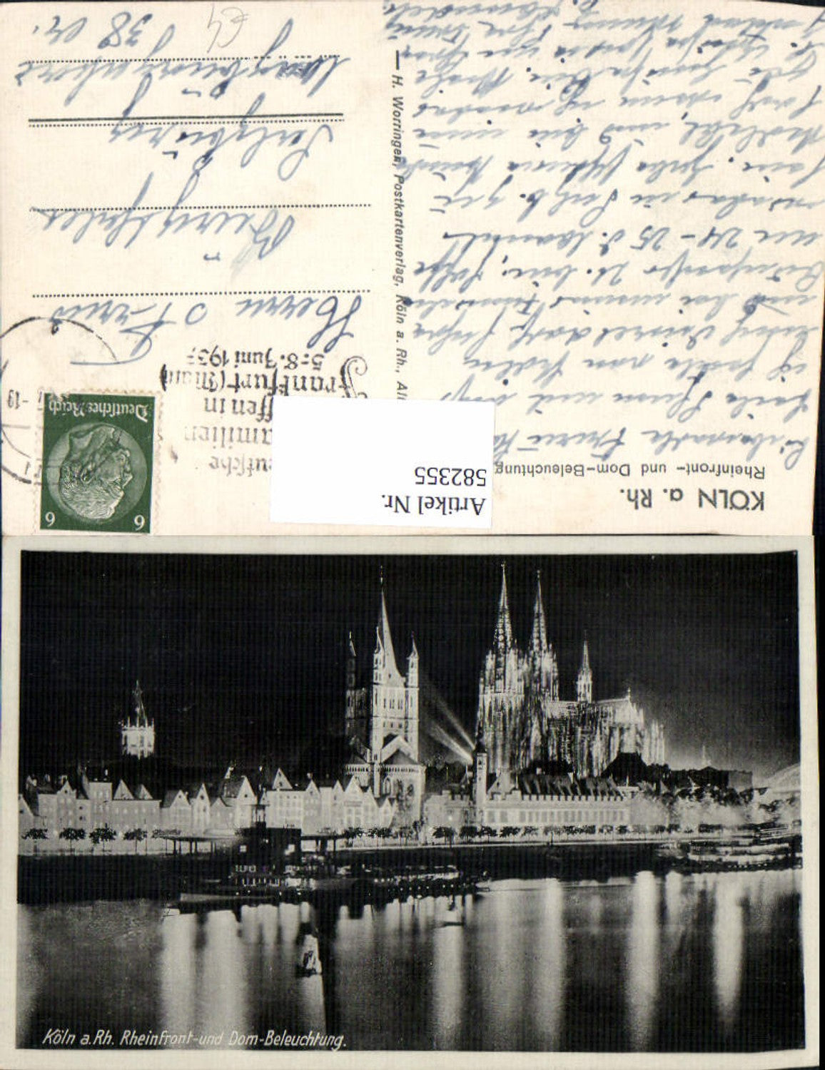 582355,Köln a. Rhein Rheinfront u. Dombeleuchtung Dom b. Nacht