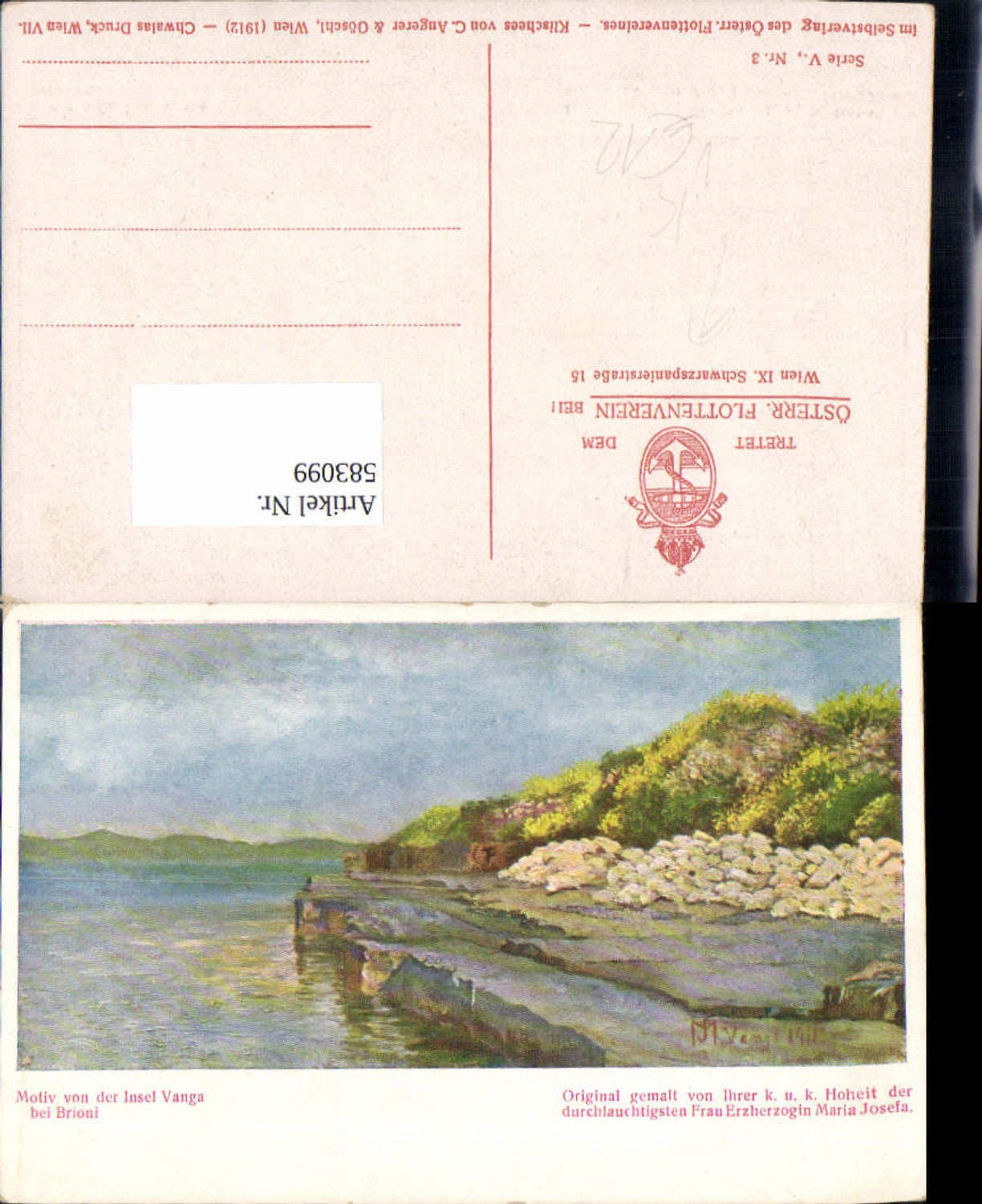 583099,Künstler AK Maria Josefa Insel Vanga Brioni Flottenverein