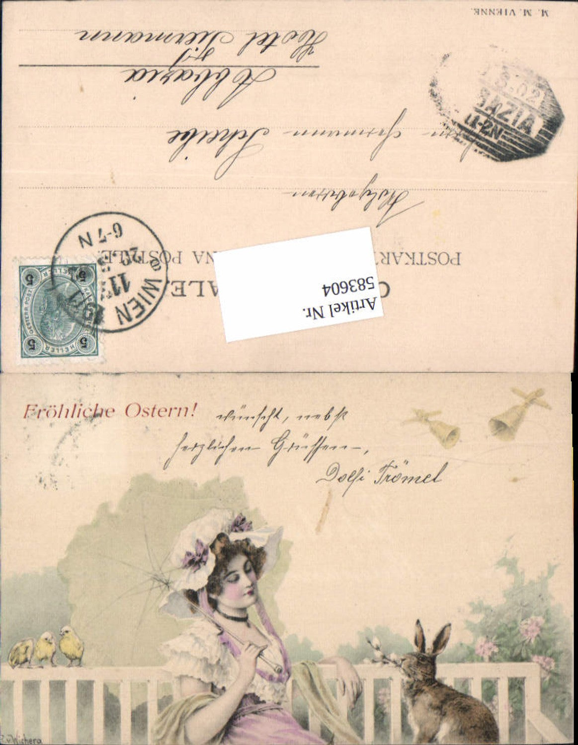 583604,Künstler AK R.R. v. Wichera Munk Vienne Schirm Ostern Hase