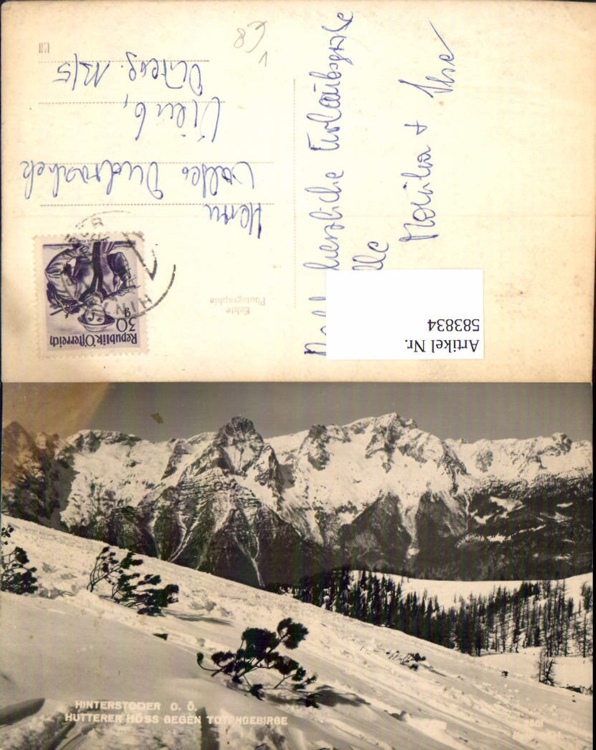 583834,Foto Ak Hinterstoder Hutterer Höss geg. Totengebirge Winteransicht pub Foto Oth 2561