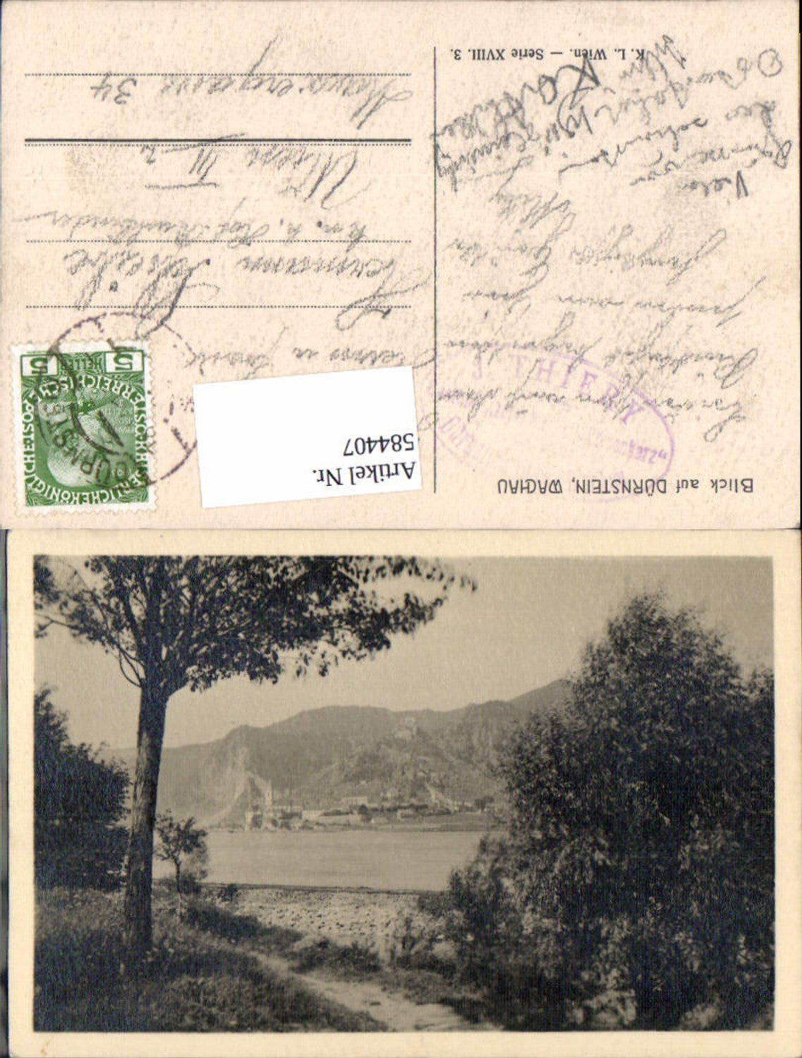 584407,Blick auf Dürnstein in der Wachau Donau pub Kilophot K.L. Ser. XVIII. 3.