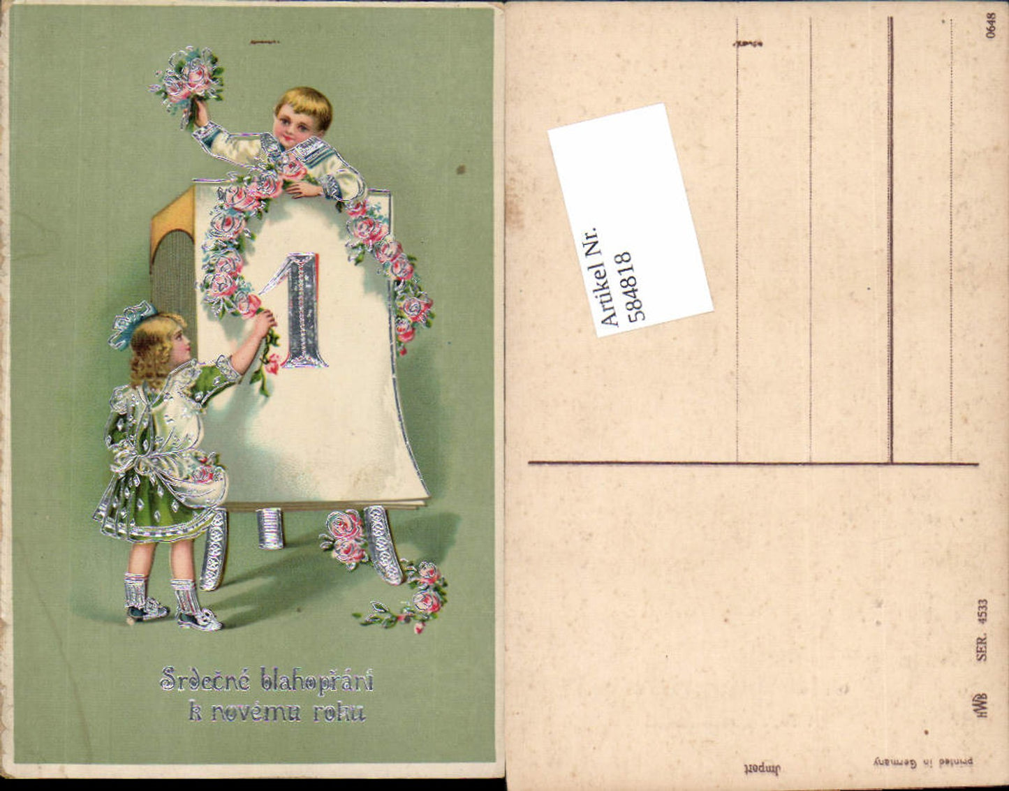 584818,Lithographie Neujahr Kinder Malerei Kalender Staffete