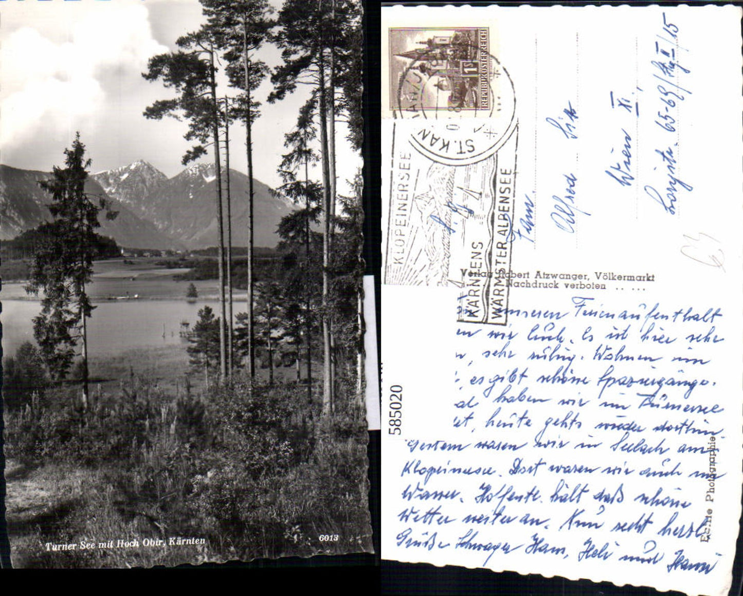 585020,Photo Ak Turner See Turnersee m. Hoch Obir Sankt Kanzian on the Klopeiner See