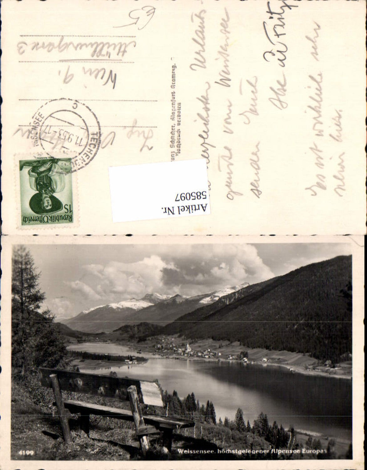 585097, Photo Ak Weißensee view with bank in the foreground