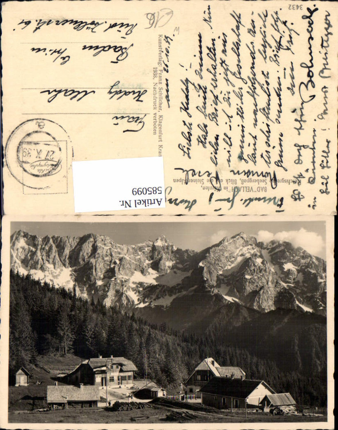 585099, Photo Ak Bad Vellach Eisenkappel-Vellach Seebergßass View of the Steiner Alps