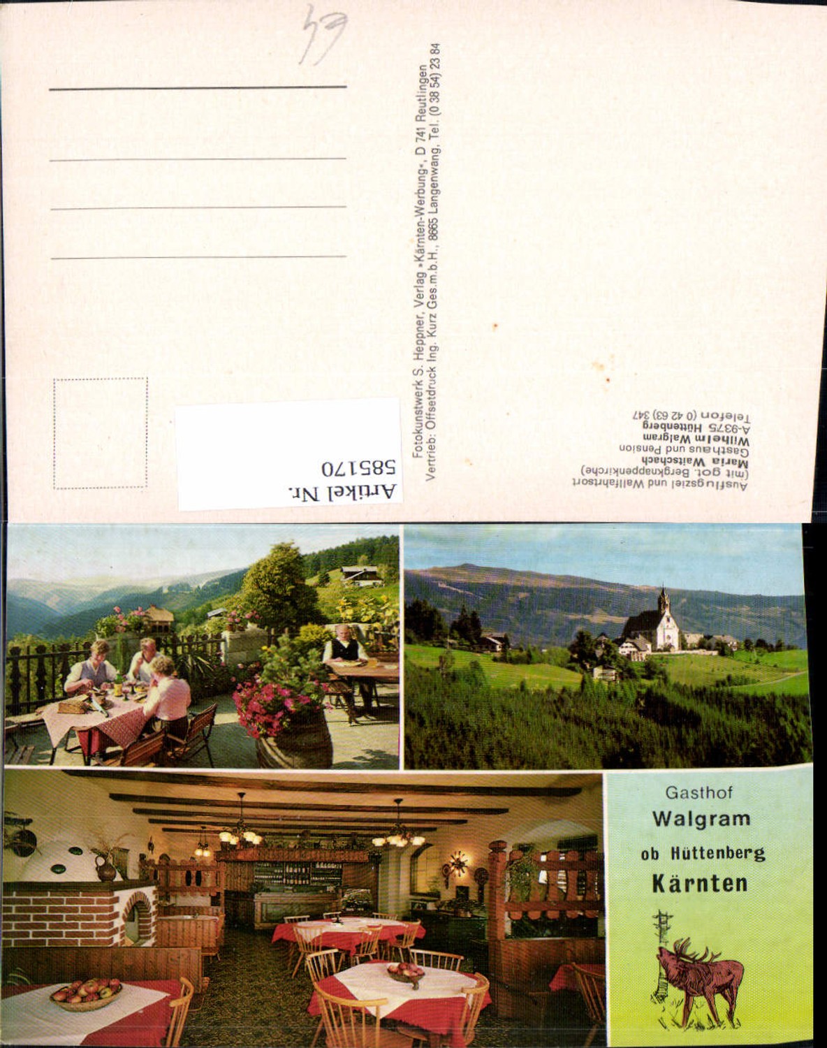585170,Mehrbild Ak Gasthof Walgram ob Hüttenberg Hirsch Restaurant