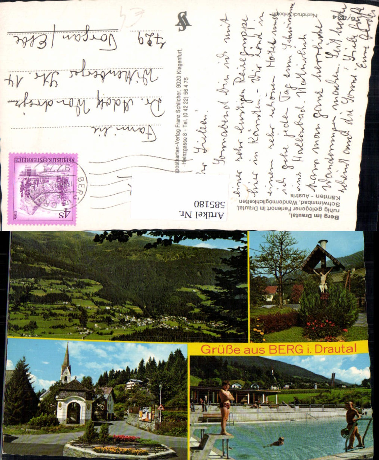 585180,Mehrbild Ak Berg i. Drautal Schwimmbad Kirche